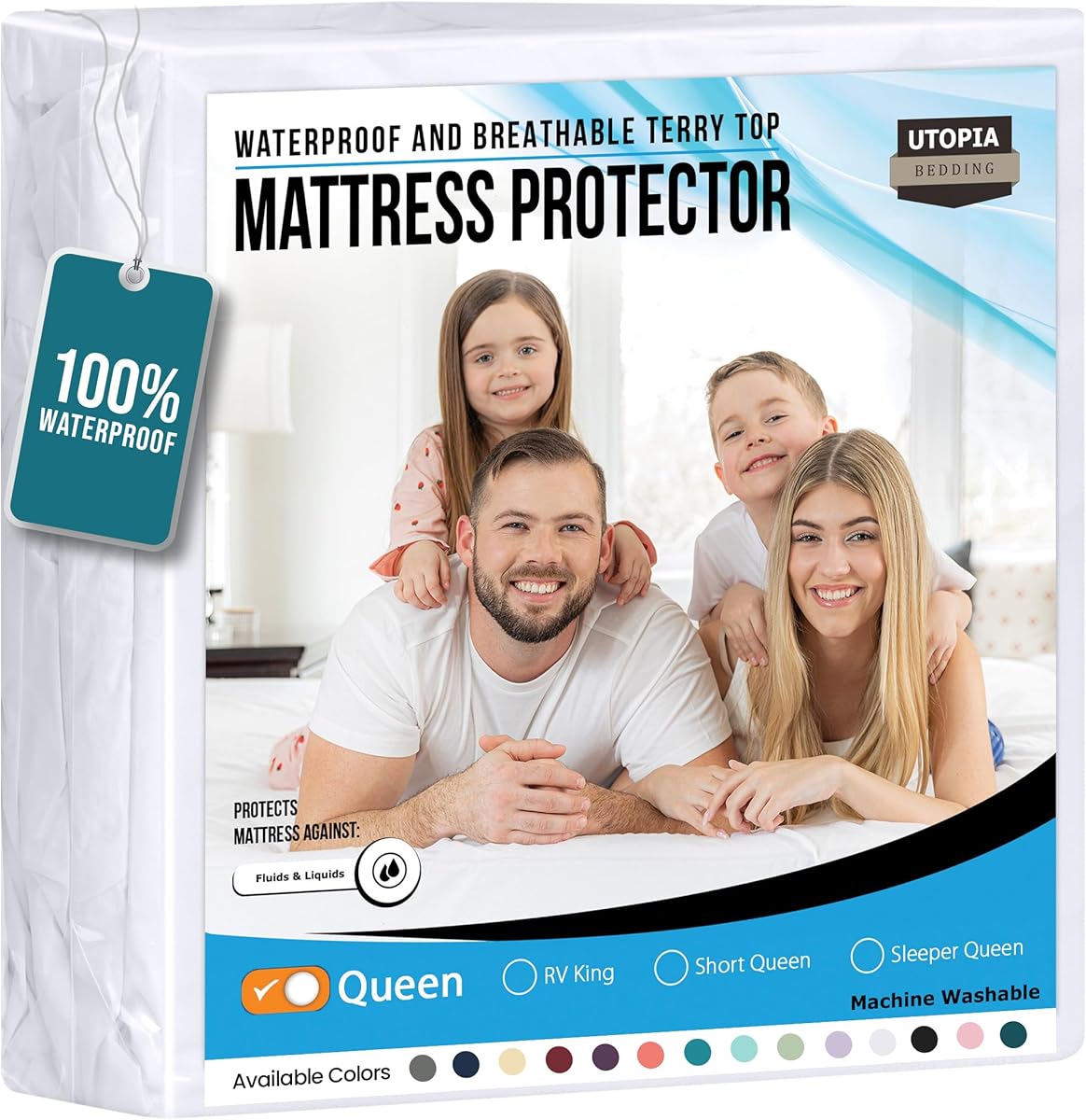 Utopia Bedding Waterproof Mattress Protector Queen Size, Premium 200 GSM Terry Mattress Cover, Soft & Breathable Bed Cover, Fitted Sheet Style with Stretchable Deep Pockets 17" (White)