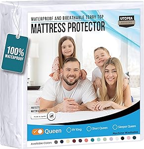Utopia Bedding Waterproof Mattress Protector Queen Size, Premium Terry Mattress Cover 200 GSM, Breathable, Fitted Style with Stretchable Pockets (White)