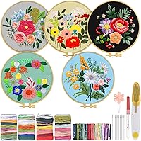 Vista 43 de Embroidery Kit for Adult for Beginners, 5 Sets Black Cat and Flower Embroidery Kit for Beginners Include Embroidery Cloth Hoops Threads for Craft
