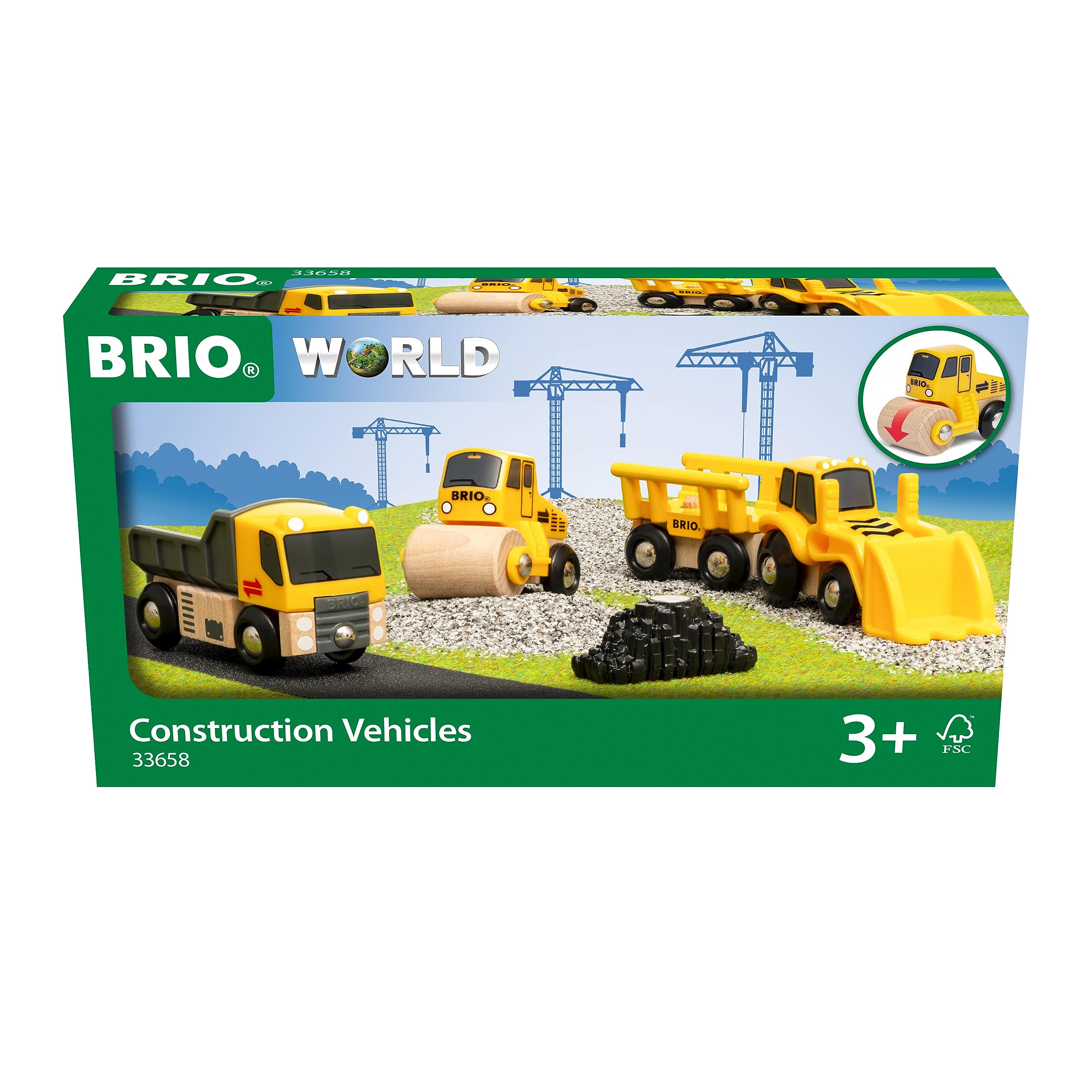 BRIO World 33658 Baustellenfahrzeuge - Ergänzung Holzeisenbahn - Empfohlen ab 3 Jahren