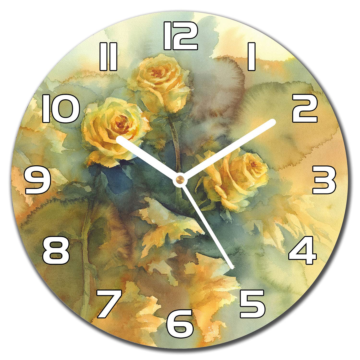 Horloge Murale en Verre Trempé 30 cm Impression Moderne Roses
