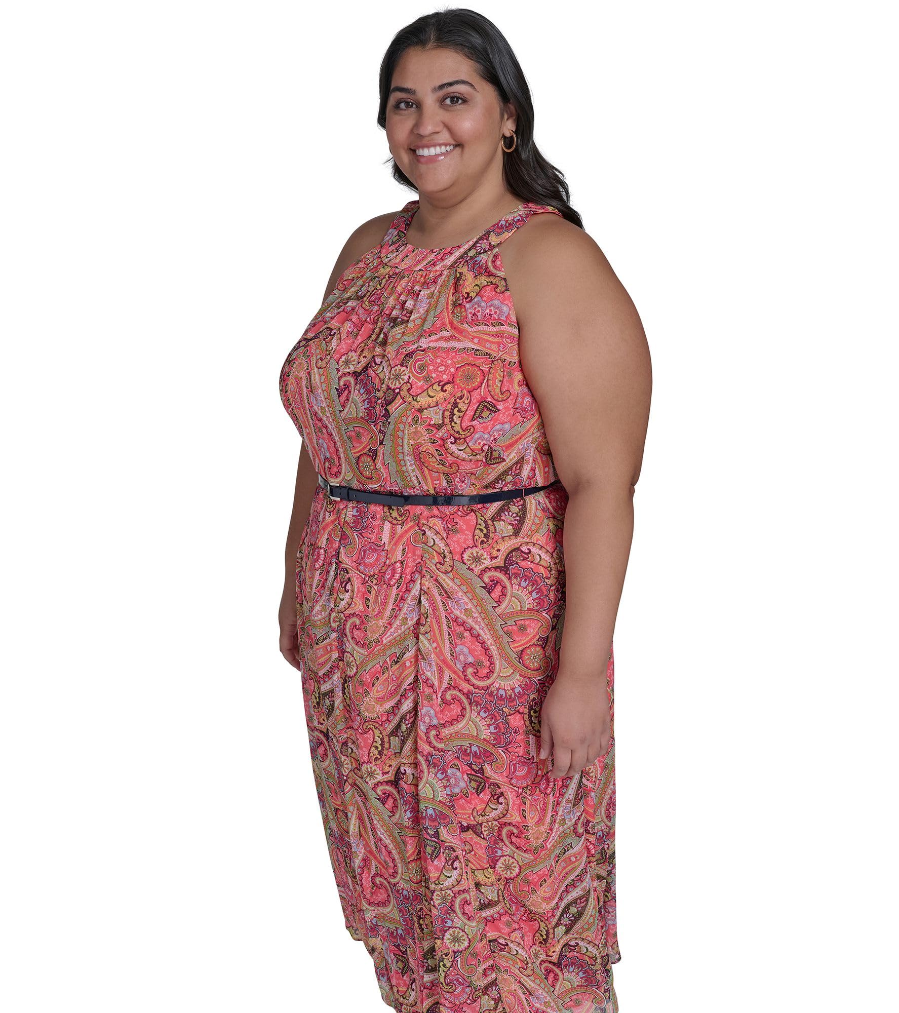 Tommy Hilfiger Adaptive Tommy Hilfiger Women's Floral Belted Halter Dress Vestito Casual Donna