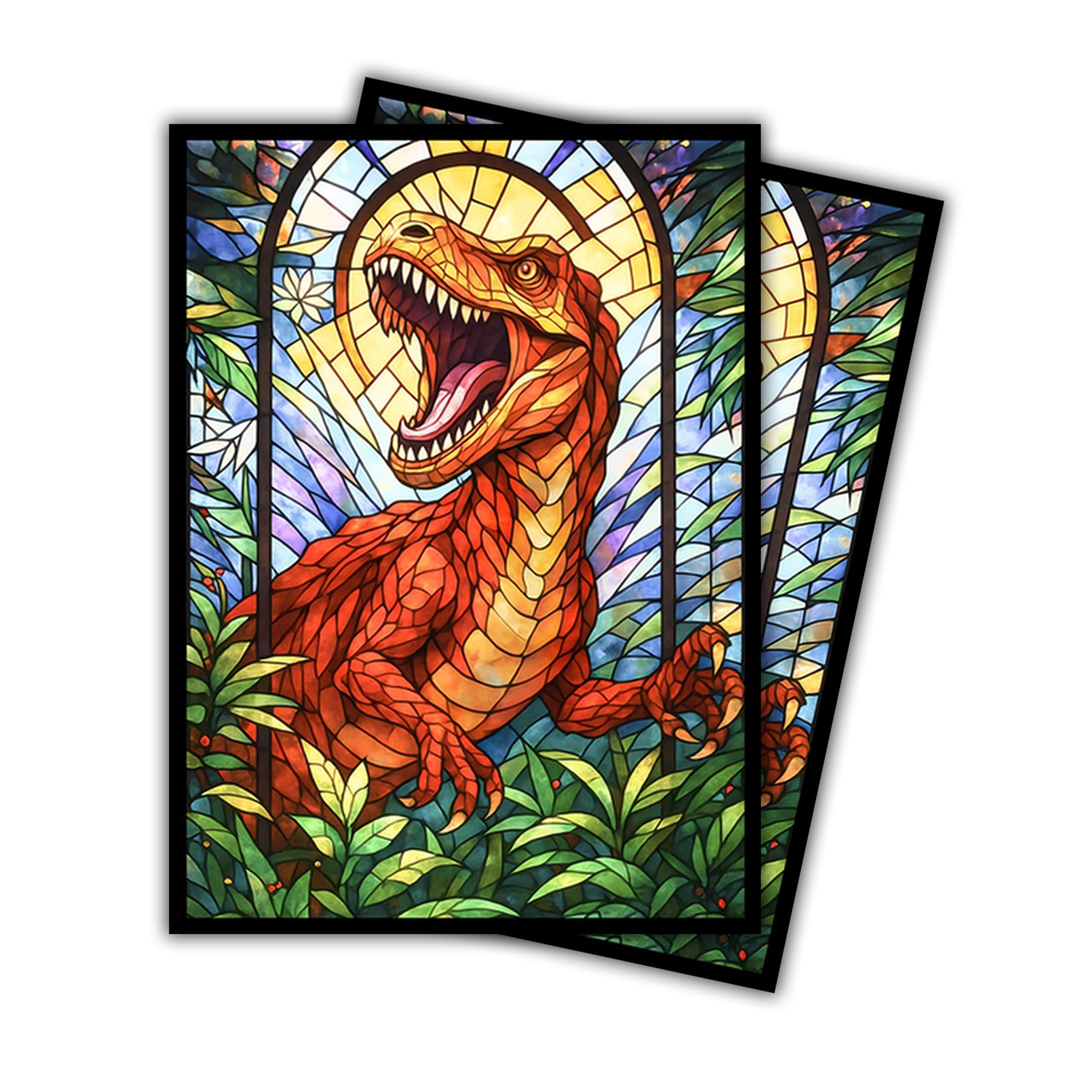 dinosaur card sleeves Paramint - Stained Glass T-Rex - MTG Sleeves, 104ct, Standard | Perfect for Double Sleeving, Smudge Resistant Matte Back, Standard 66x92mm Matte finish for that Options:245/091 (NM)(Holofoil) SV: Paldean Fates (PAF) 3 Vmax Bundle no Primeape
