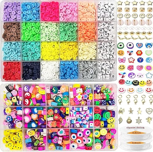 3500 cuentas de arcilla para hacer pulseras, kit de 15 estilos de flores de frutas, cuentas de arcilla polimérica de 20 colores, kit de cuentas de