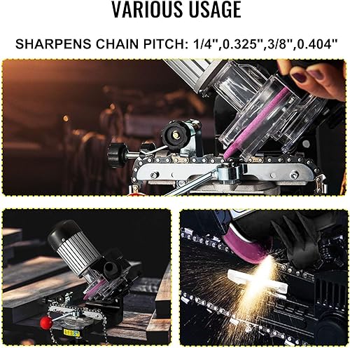 Miniatura 7 de VEVOR Afilador eléctrico de motosierra de 230 W, amoladora de cadena de 3000 RPM, amoladora de cadena de sierra con muelas abrasivas de 18 y 316