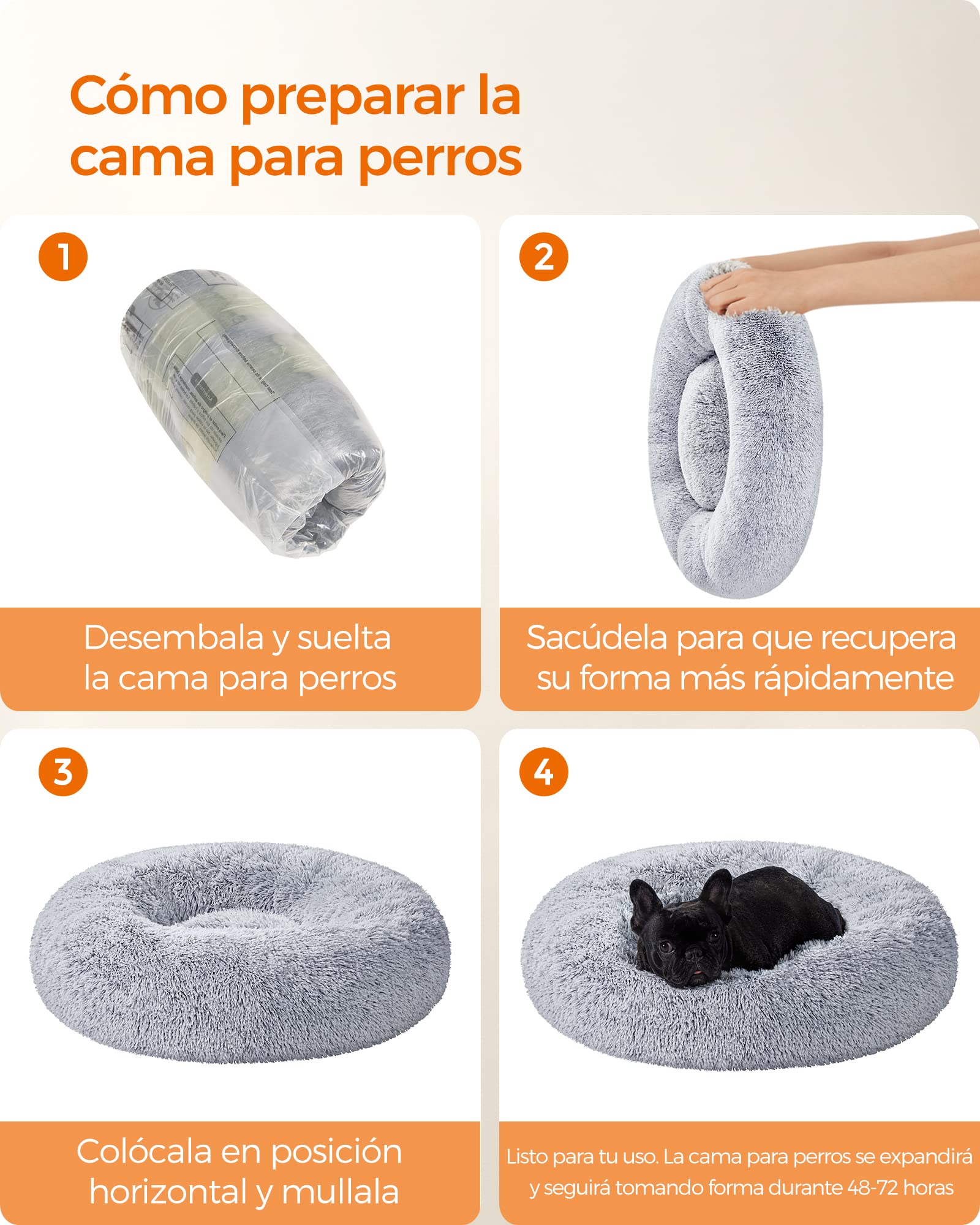 Feandrea Cama de Perros, Cama para Perros, Cojín Central Extraíble y Lavable, Alfombra de Felpa Suave y Mullida, 70 cm de Diámetro, Gris PGW039G01