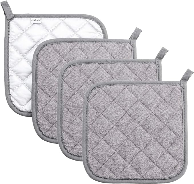 joyhalo 4 Pack Pot Holders for Kitchen Heat Resistant Pot Holders Sets Oven Hot Pads Terry Cloth Pot Holders for Cooking Baking