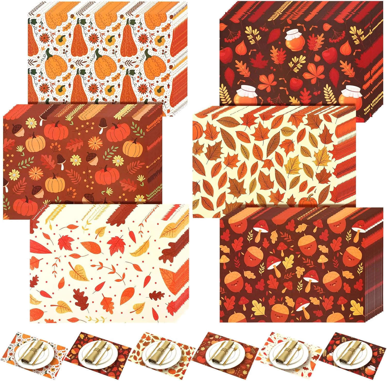 Umigy 60 Pcs Thanksgiving Dinner Paper Placemats 10.24 x 14