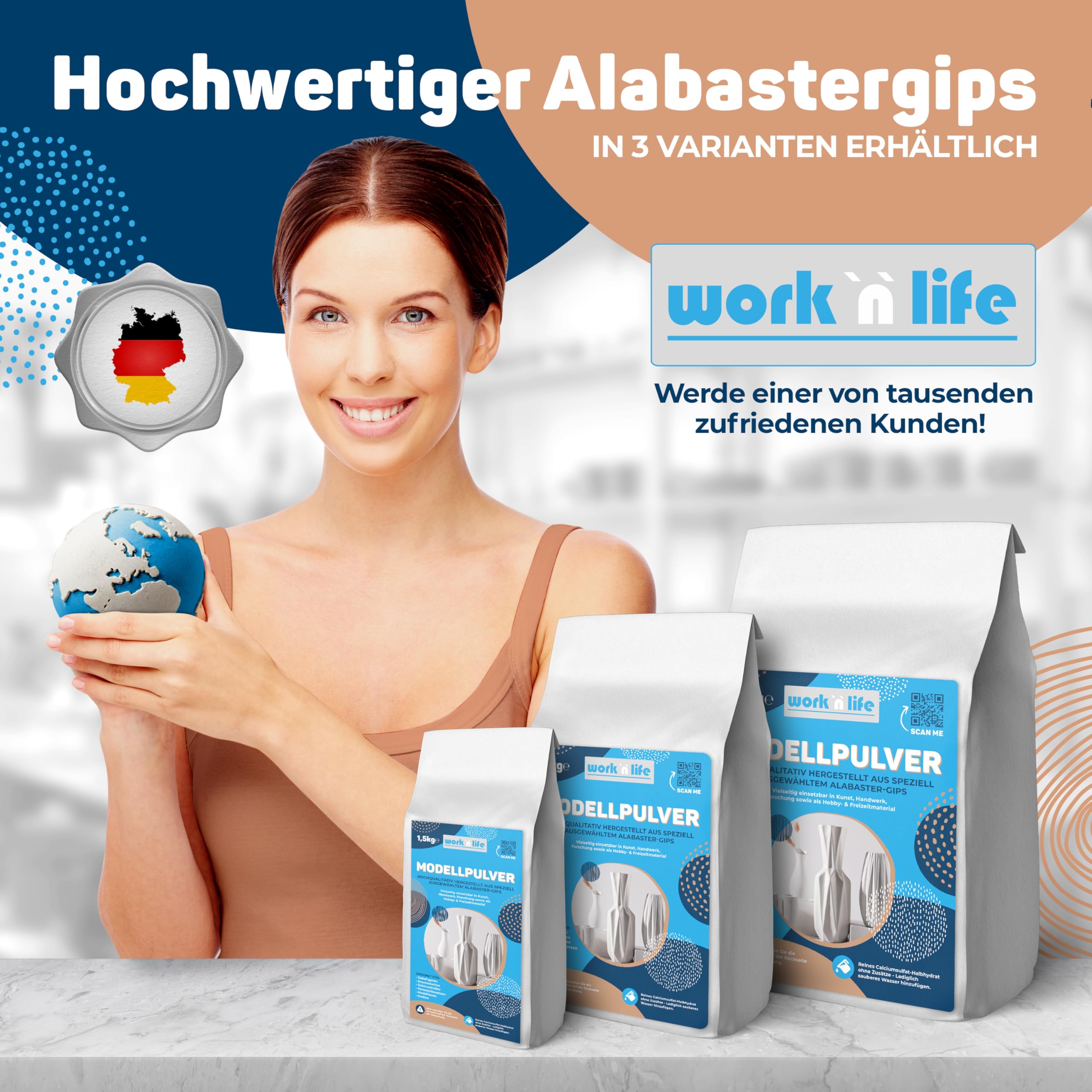 Work'n'life Modellgips aus Alabastergips für Gießen & Modellbau 25 kg | Feiner Modellgips für detailreiche Gussarbeiten mit glatter Oberfläche – einfach anzumischen und vielseitig einsetzbar.