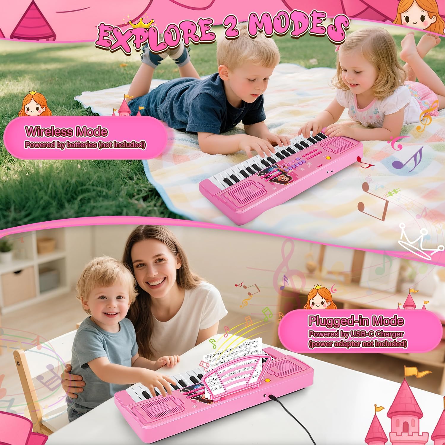 upgraded 37 keys kids piano keyboard with mini microphone music stand – portable musical toys for toddlers ages 3 4 5 6 girls birthday gift - pink