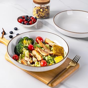 GBhome 9.5'' Large Pasta Bowls, 42 Ounce Stoneware Salad Bowls for Kitchen, Ceramic Serving Bowls with Textured Pattern for Pasta,Fruit, Stews,Noodle, House-Warming Gift,Set of 4