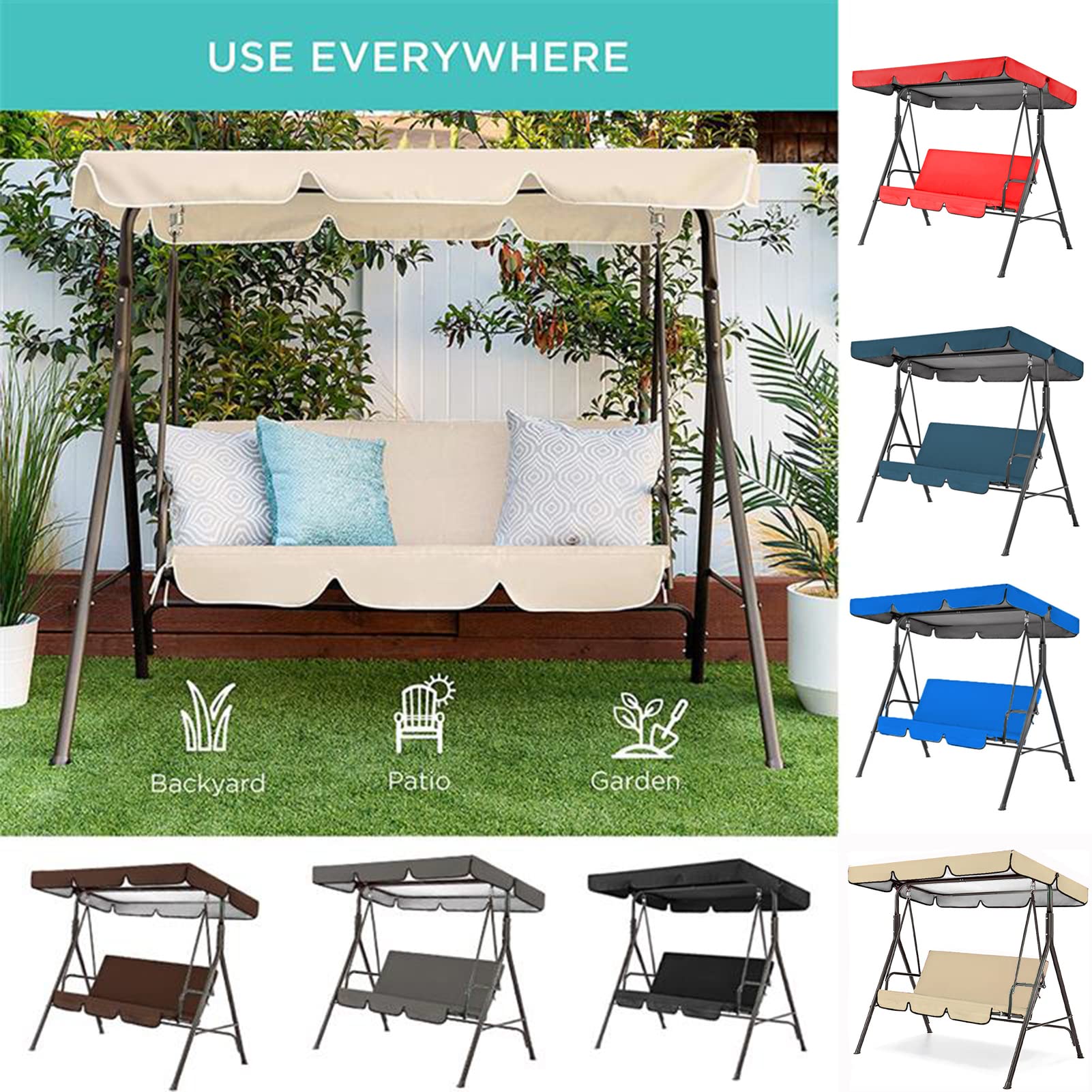 Housse de rechange imperméable pour balancelle d'extérieur et coussins pour hamac 2/3 places en tissu Oxford 210D