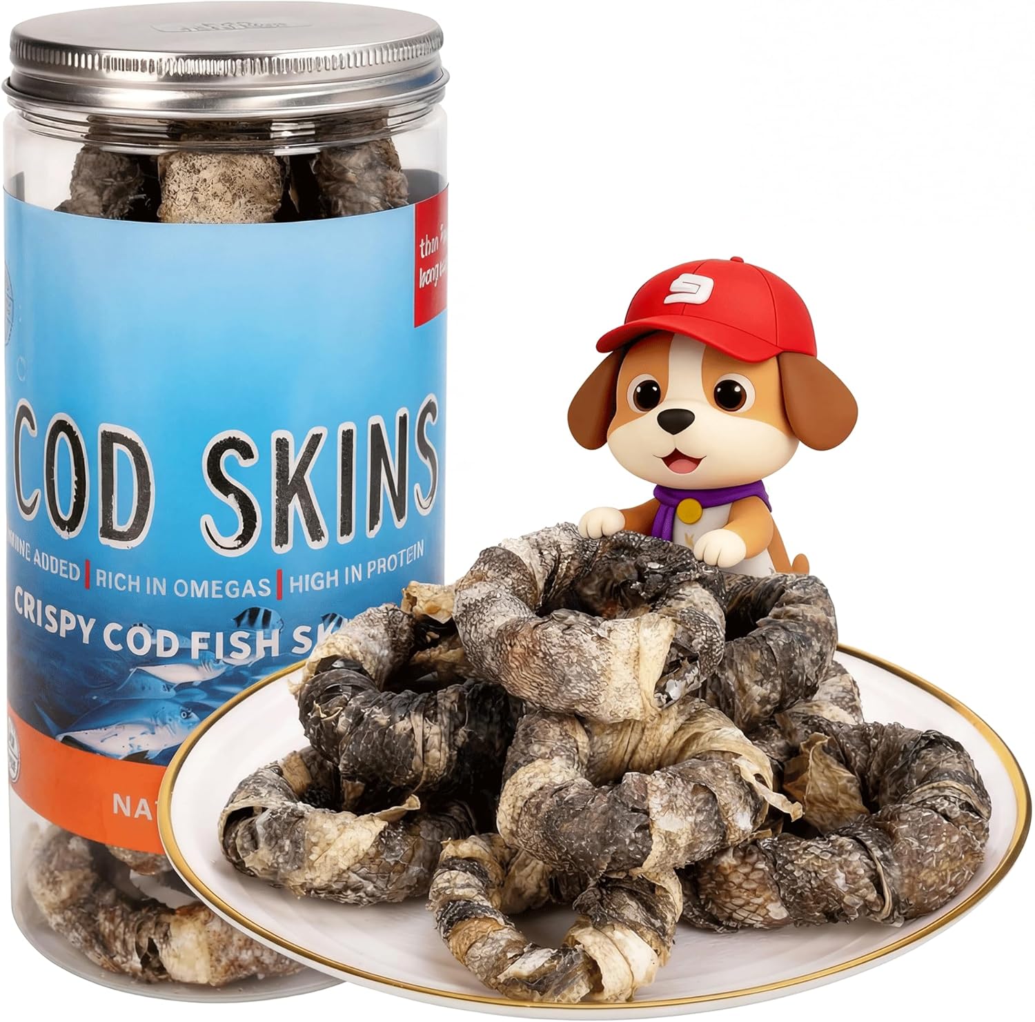 Natural Cod Skins for Dogs - Single Ingredient Dog Treats, Grain Free & Hypoallergenic - Dental Chews for Teeth Cleaning & Fresh Breath - Rich in Omega-3 for Skin & Coat Health (Dinut 5.5 oz)