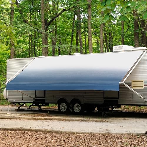 RV Awning Fabric Replacement, Heavy-Duty 18.5oz Vinyl Weatherproof Camper Awnings, Universal Outdoor Canopy for Camper, Trailer, and Motorhome Awning Replacement, Royal Blue Fade, 10'(9'2" Fabric)