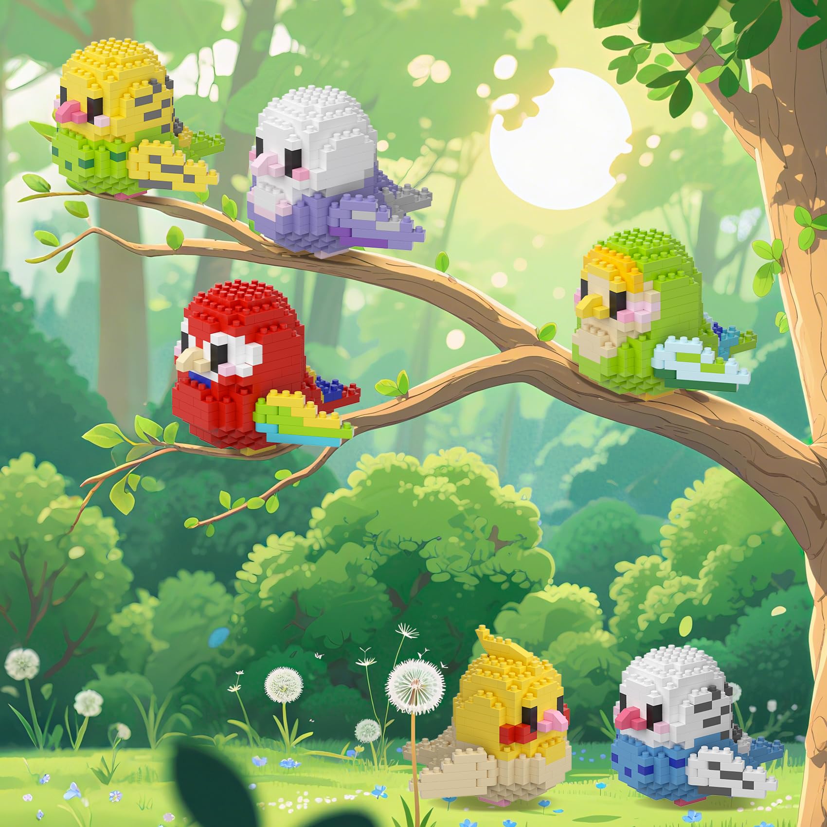 LULUFUN Ensemble de blocs de construction d'oiseaux, kit de mini briques de construction de perroquet, jouet éducatif pour faveurs de fête d' anniversaire, décoration pour la maison et le bureau