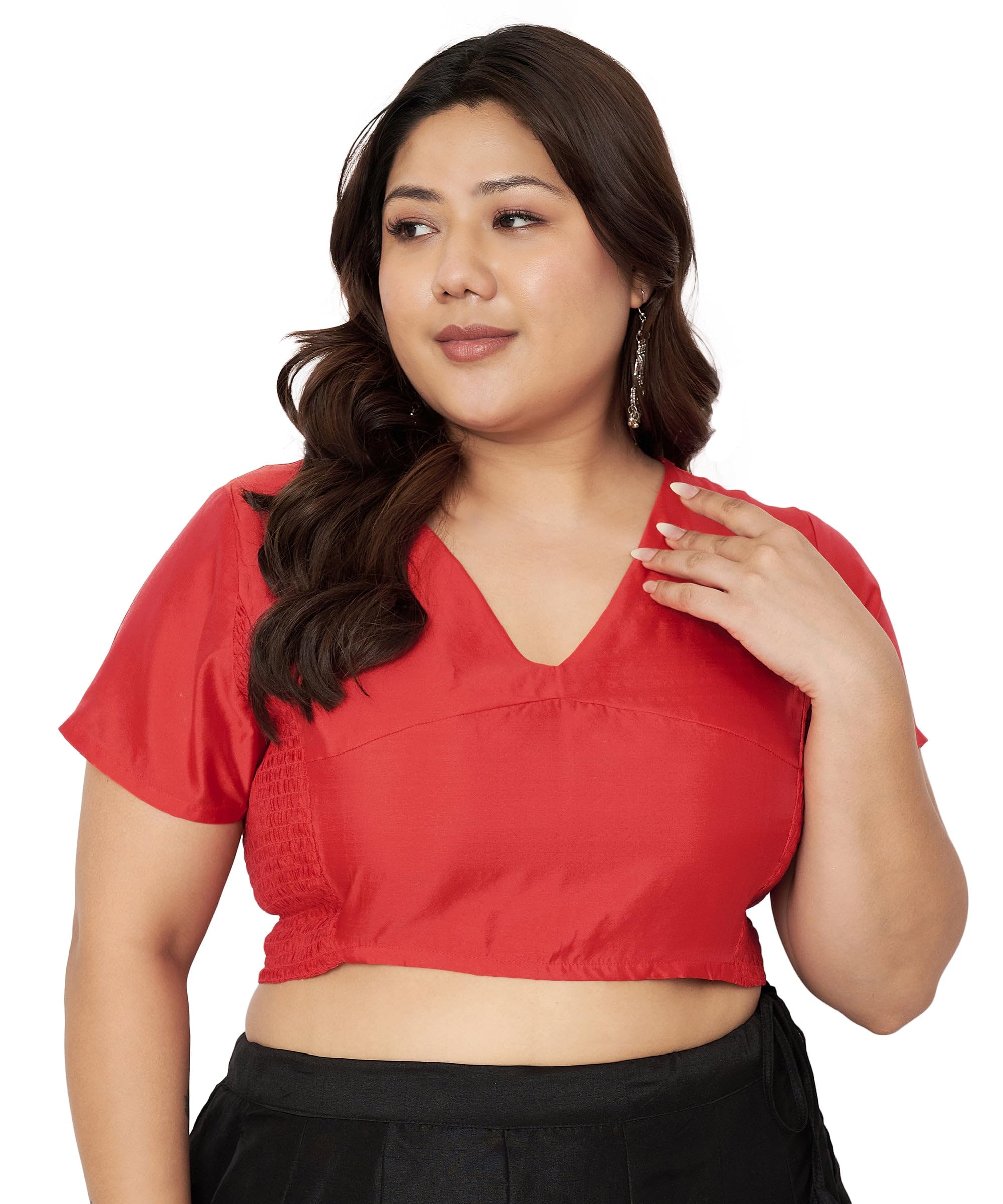 studio rasa Women's Plus Size Silk Blend Stretchable Top for Wedding Festive Party-image-1