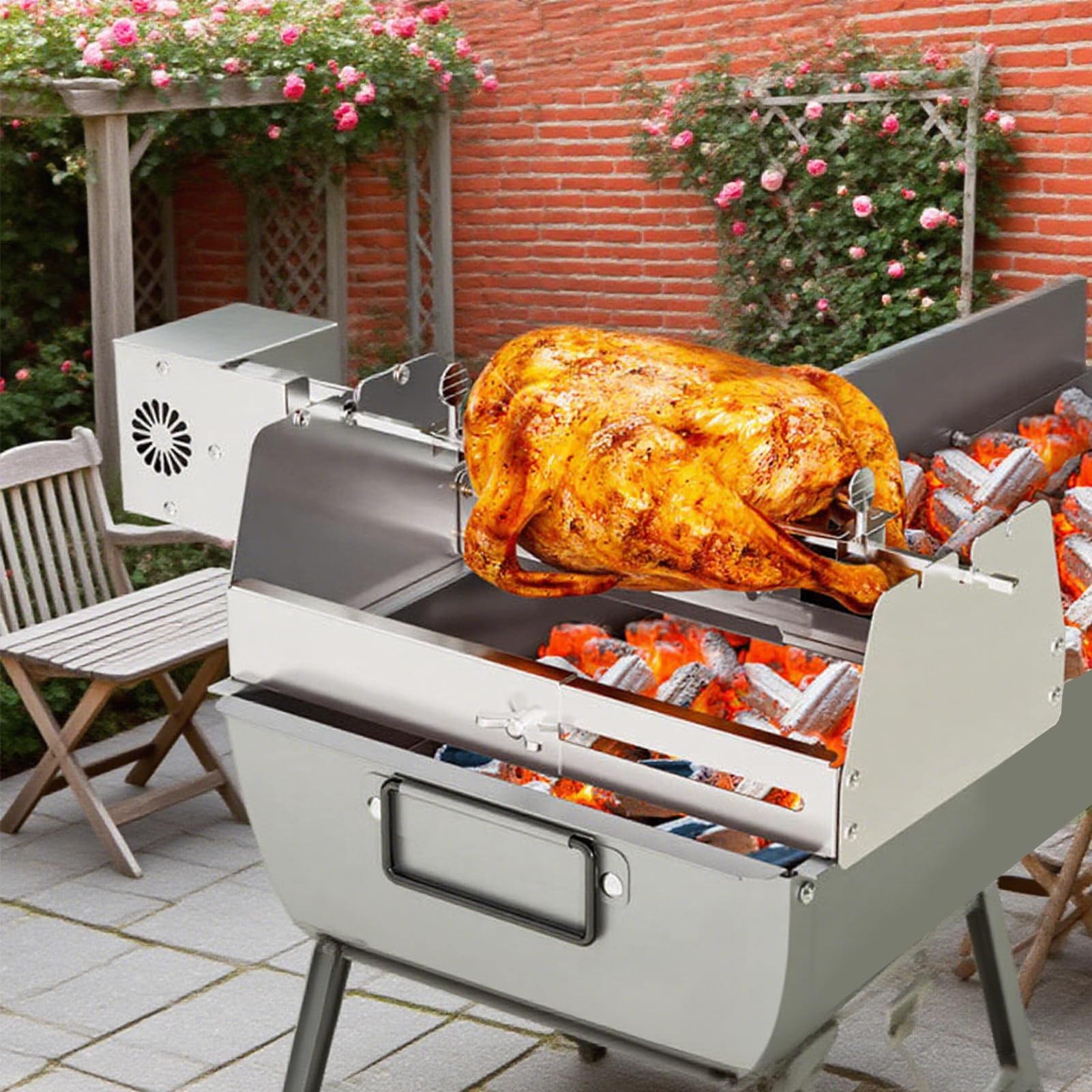 Barbacoa Giratoria Automática Tenedor de Pollo Tipo C Puerto de Carga Pincho para Grill Barbacoas Barbacoa, Pollo Asado