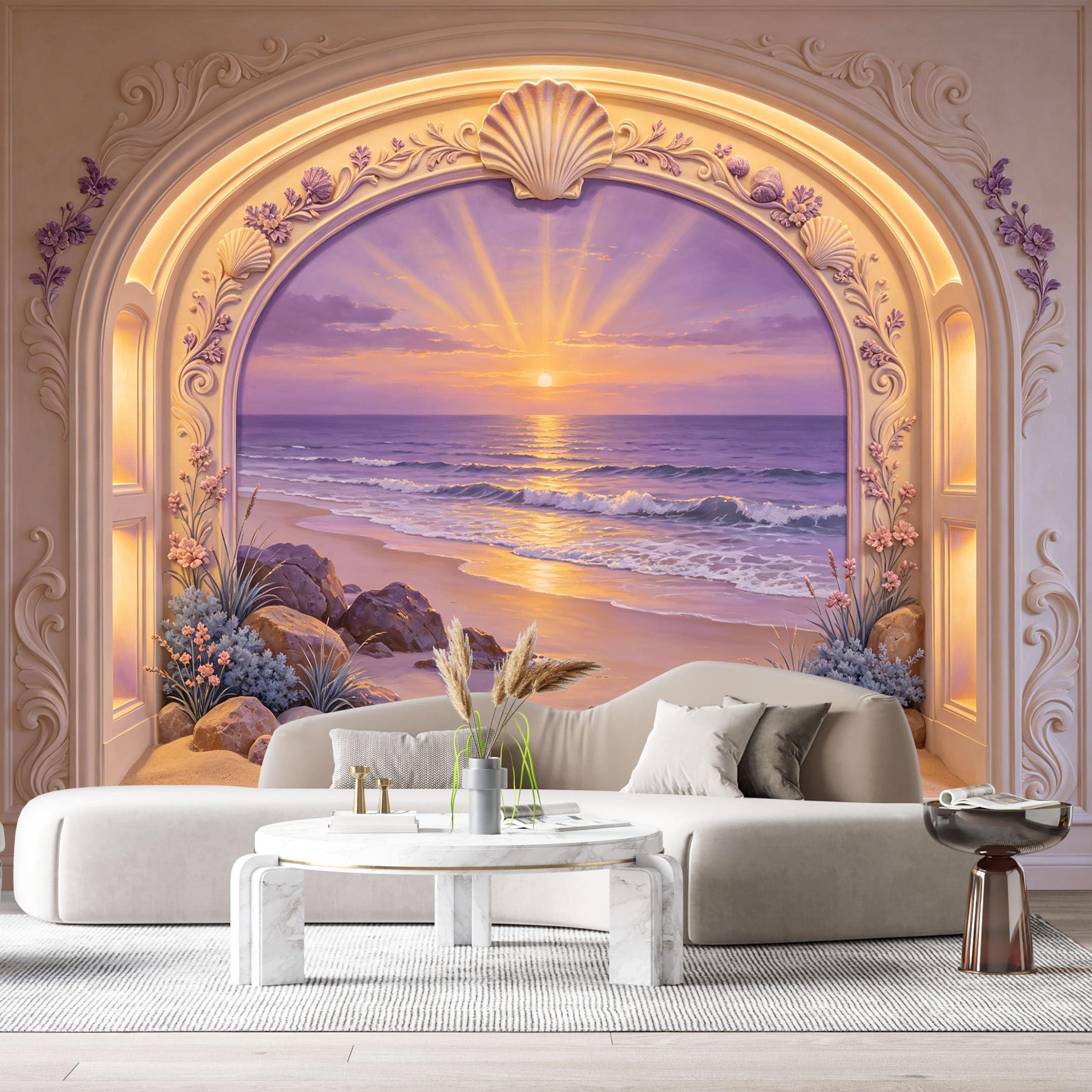 Custom Size Wall Murals Coastal Landscape Ocean Sunset 3D Trompe L'Oeil SelfAdhesiveWall Fabric Removable Wallpaper Wall Decor for Living Room Bedroom Bathroom