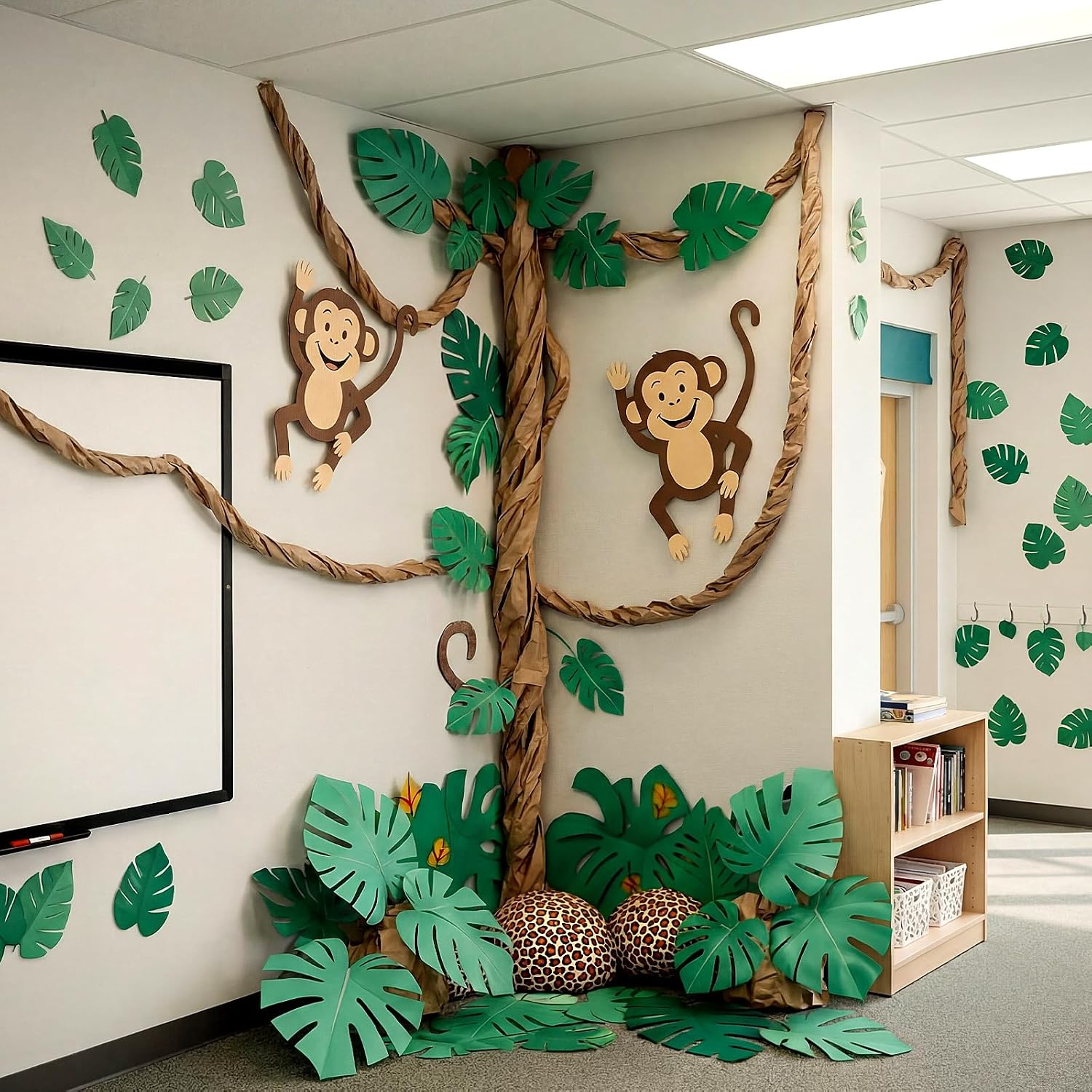 Ctosree 36 Pcs Jungle Party Decorations Safari Rainforest Monkey Theme Safari Tropical Birthday Decor 2026 Vbs Monkey Ivy Vines Kraft Paper DIY Craft Palm Leaves for Wall Wild Animal Backdrop