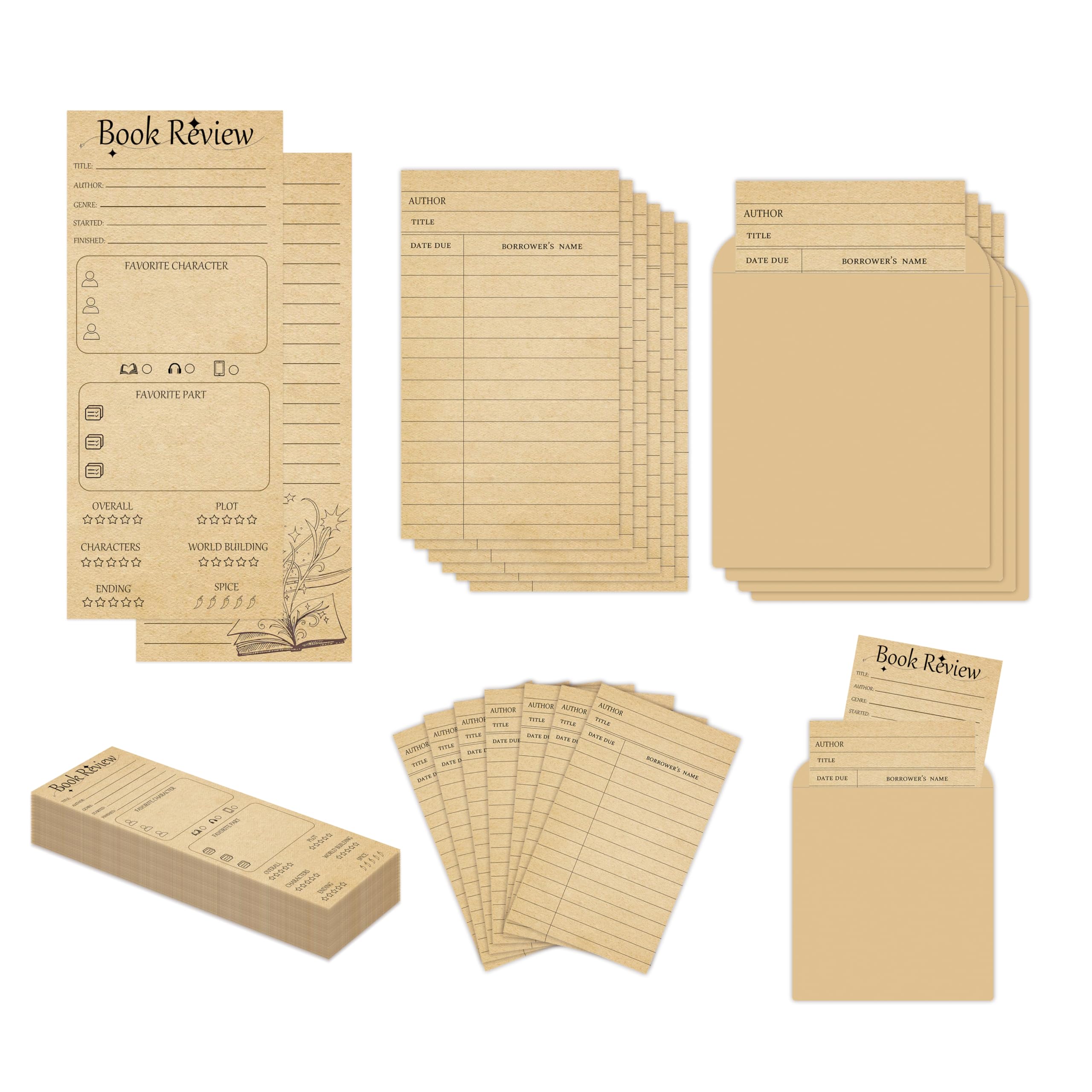 Book Review Bookmarks Bulk Vintage Library Card Pockets with Envelopes Kraft Bookmark for Librarys Checkouts Classroom Supplies Bookworms Bookish Favorites (Suit) - Image 3