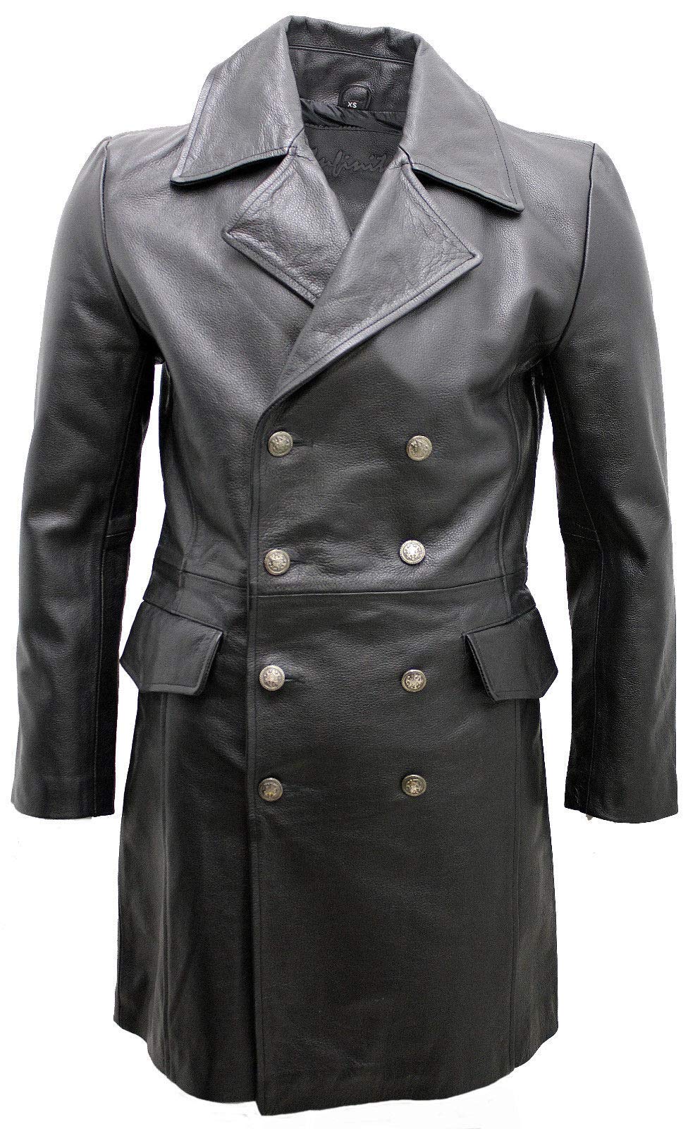 Infinity Hommes Général Longue Noir Manteau de Cuir Naval Allemand