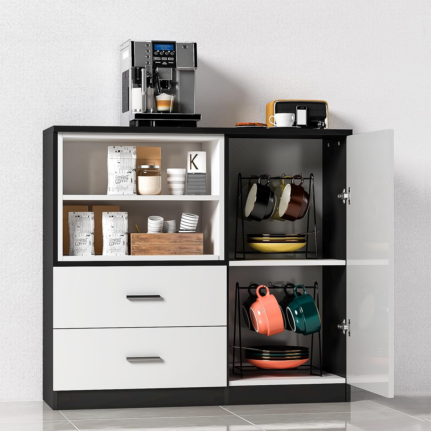 Soges 31.5 Inches Sideboard Buffet Cabinet with 2 Drawers and Storage Shelves, Coffee Bar Station, White