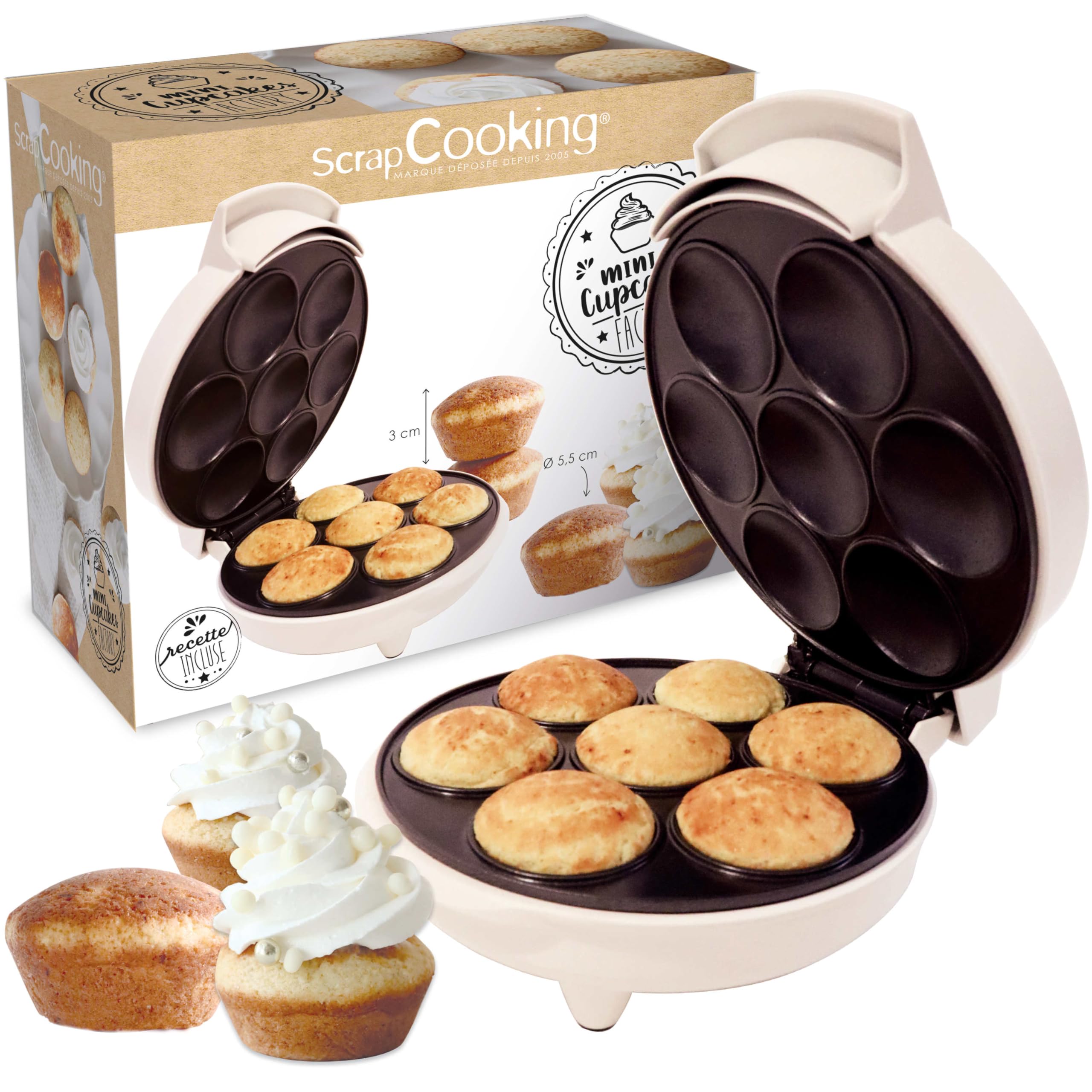 ScrapCooking - Cupcake- & Muffinmaschine - Mini Cupcakes Factory - Gerät zum Backen von Muffins in 5 Minuten - Geschenkidee Backen & Küche - Rezept inklusive - 3892, Weiß