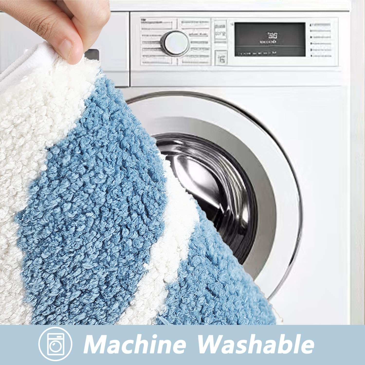 Bathroom Rug Mat 20x32 Inch, Non Slip Microfiber Bathmat Washable, Thick Soft Absorbent Leaves Shower Rugs for Bath Floor Sink Tub, Green & Blue