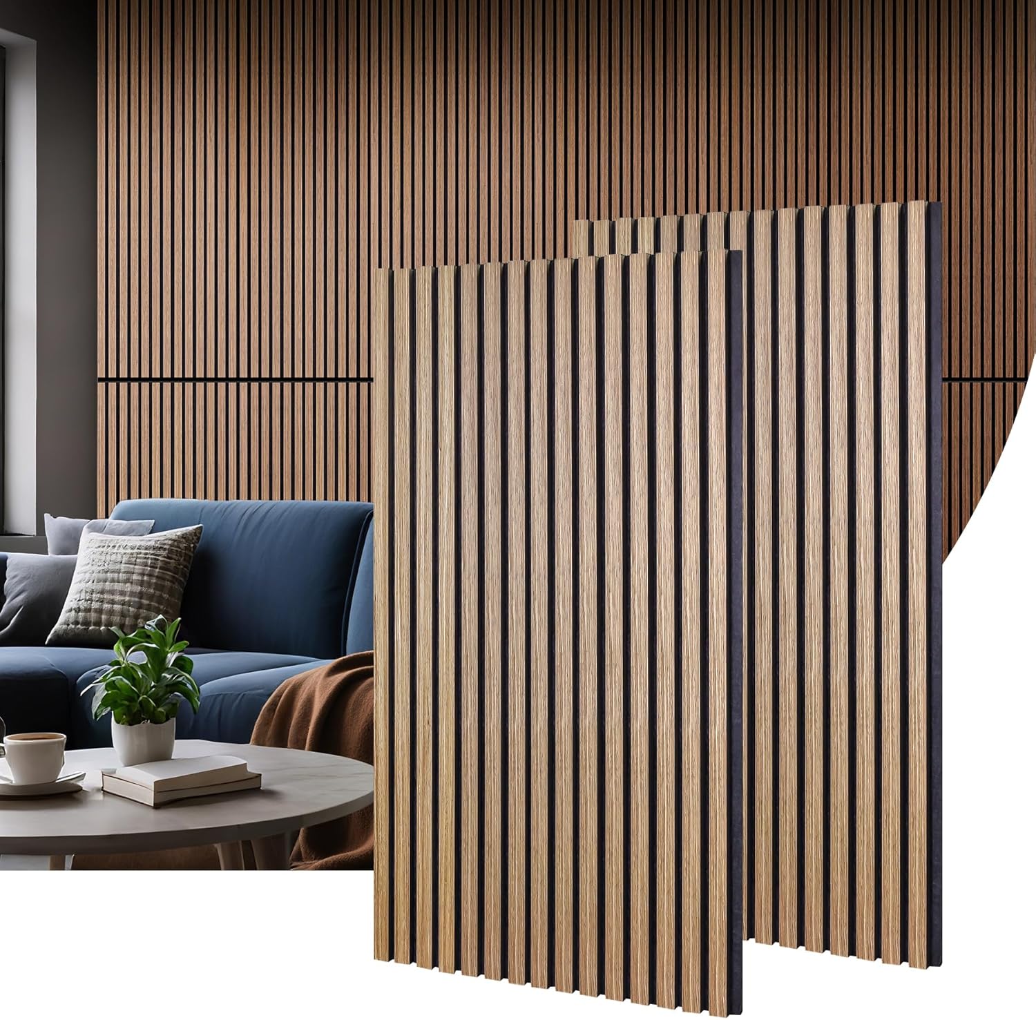 Wood Panels for Wall,4-Piece 47.2″ x 23.6″ Wood Slat Acoustic Panel,3D Sound Absorbing Panels for Wall Decoration & Stylish Decor(Black Walnut)