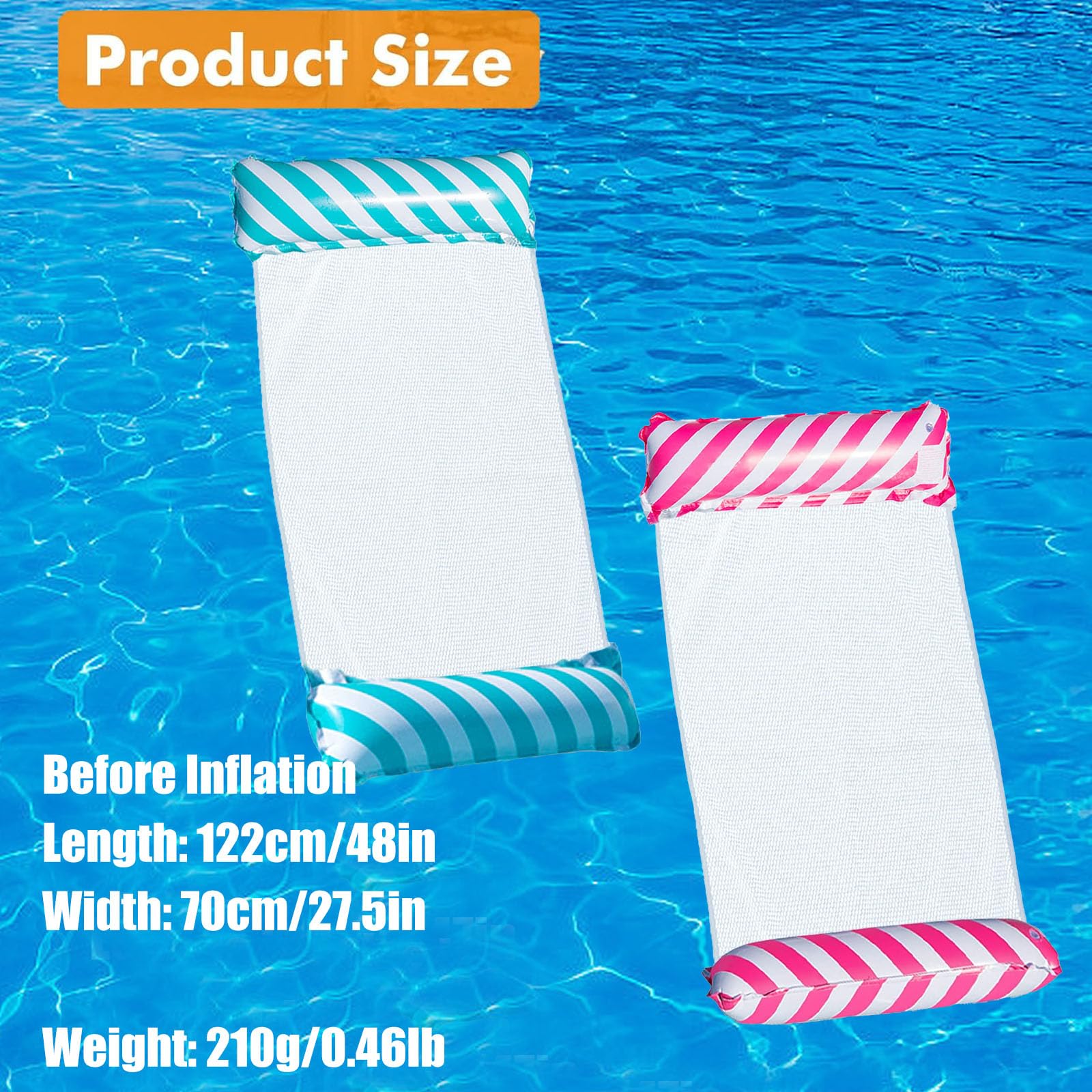 Hamak wodny – gruba wersja PCW, udźwig 100 kg, hamak 4 w 1, do basenu i na basen, w zestawie pompka ręczna (122 x 70 cm, 2 szt.)