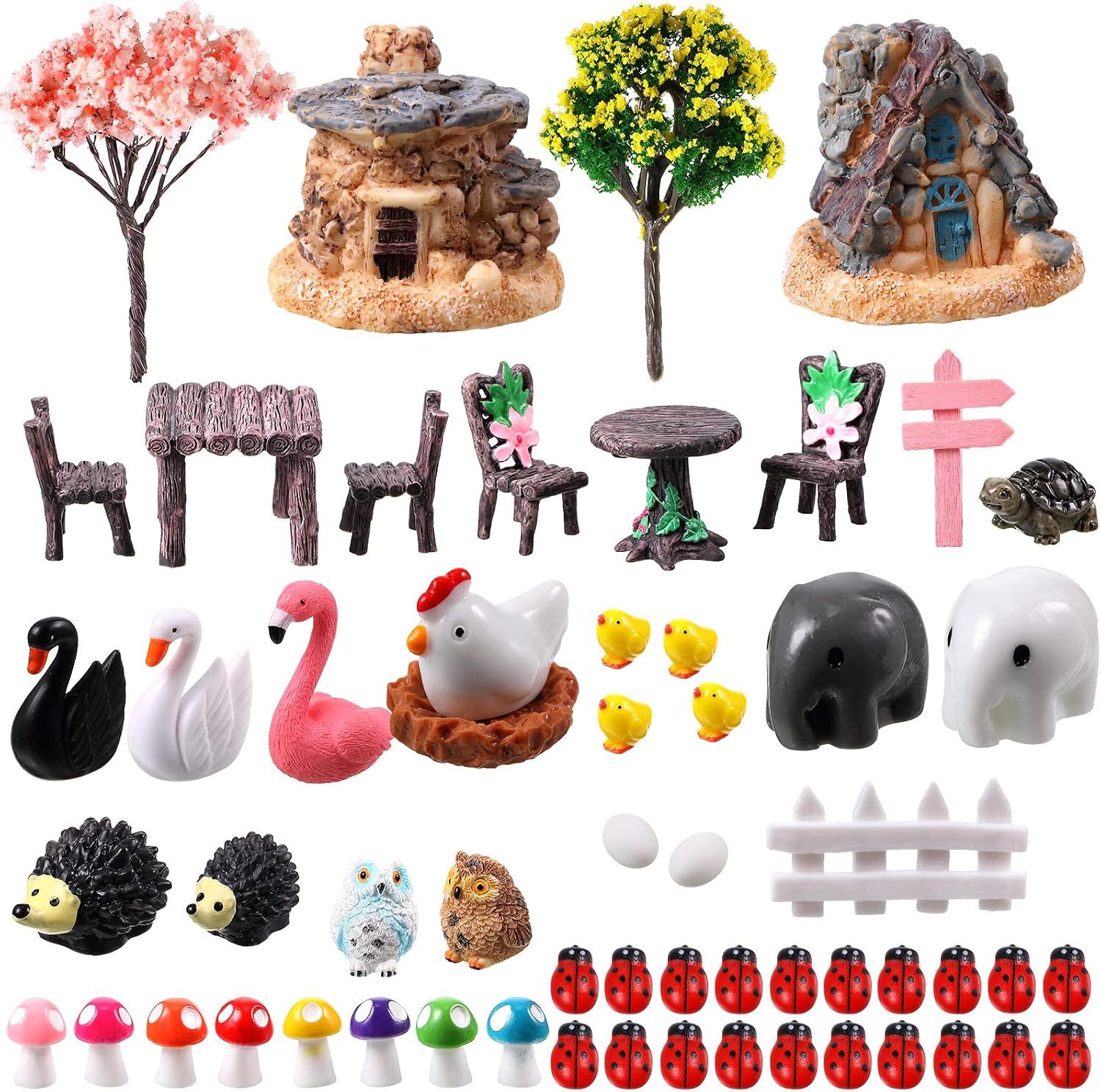 Sumind 60 Pieces Miniature Fairy Garden Accessories Mini Animals Miniature Figurines Moss Landscape Garden DIY Ornaments for Outdoor Home Garden Decoration