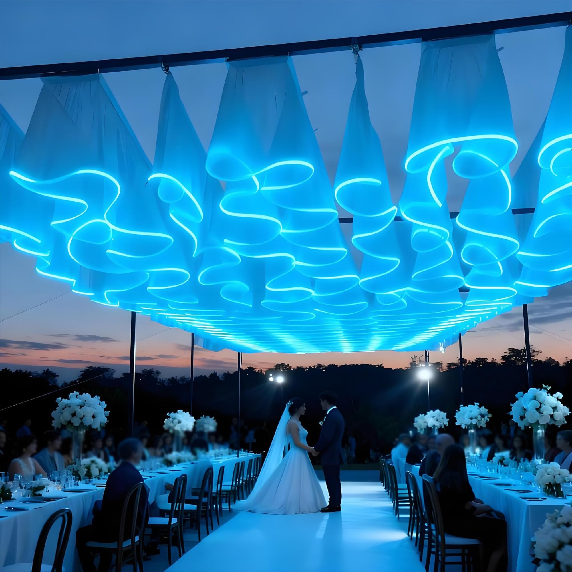 Tenda in tulle con luci, 50/100M 40-90cm, Riutilizzabile e facile da installare, Festa di matrimonio Compleanno(Long50M-Height90cm)