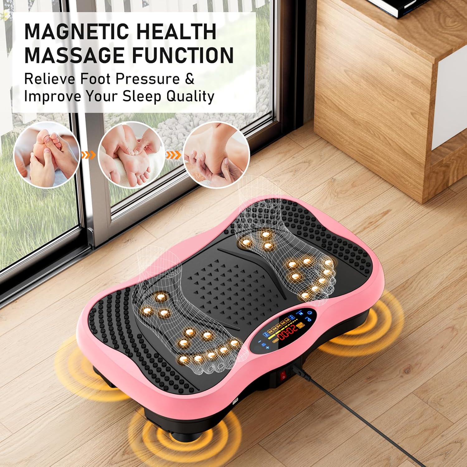 Vibration Plate Exercise Machine, 130 Levels Shake Fitness Vibrating Platform for Lymphatic Drainage Weight Loss, Bluetooth Fat Burner for Women Men, Pink