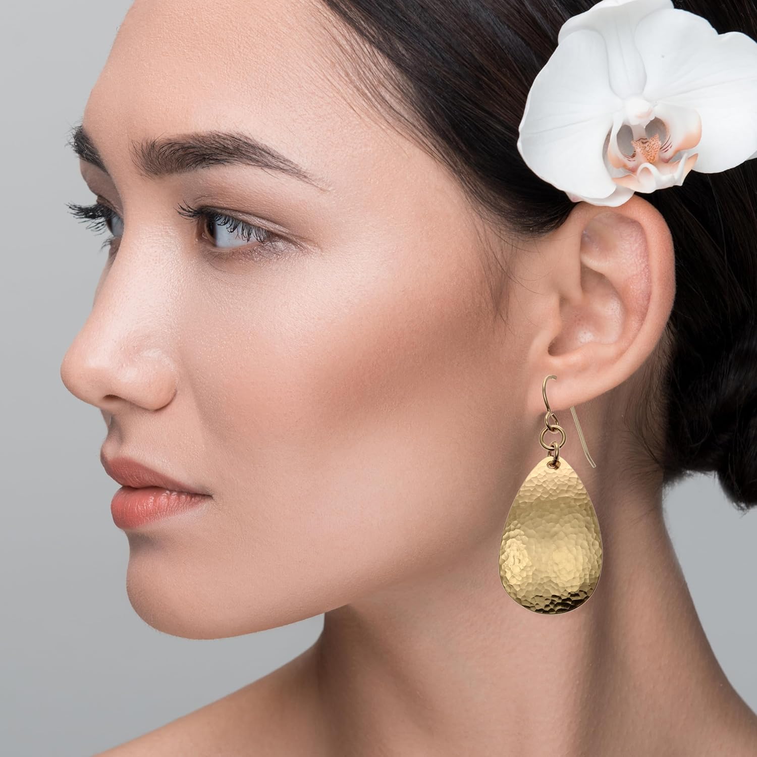 Hammered Bronze Teardrop Earrings - Image 2