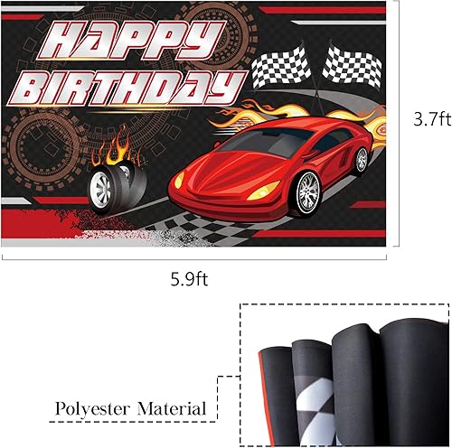 Miniatura 2 de Telón de fondo de feliz cumpleaños para decoración de fiesta de cumpleaños temática de automóvil, fondo de fotos de fiesta de carreras para niños,