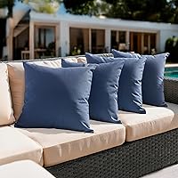 Amazon Basics 4-Pack Water-Resistant Outdoor Throw Pillow Covers 18x18 Navy Blue - All-Weather Garden Patio Protectors