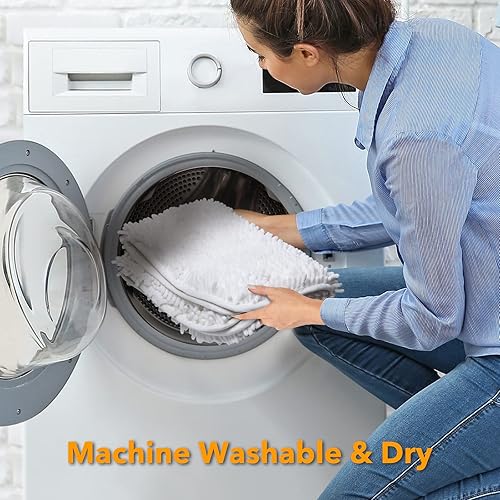 Miniatura 7 de Yeaban Tapetes de baño, de felpilla gruesa, absorbentes y lavables, antideslizantes, suaves, para baño, cocina, ducha o lavabo, color blanco, 17 x