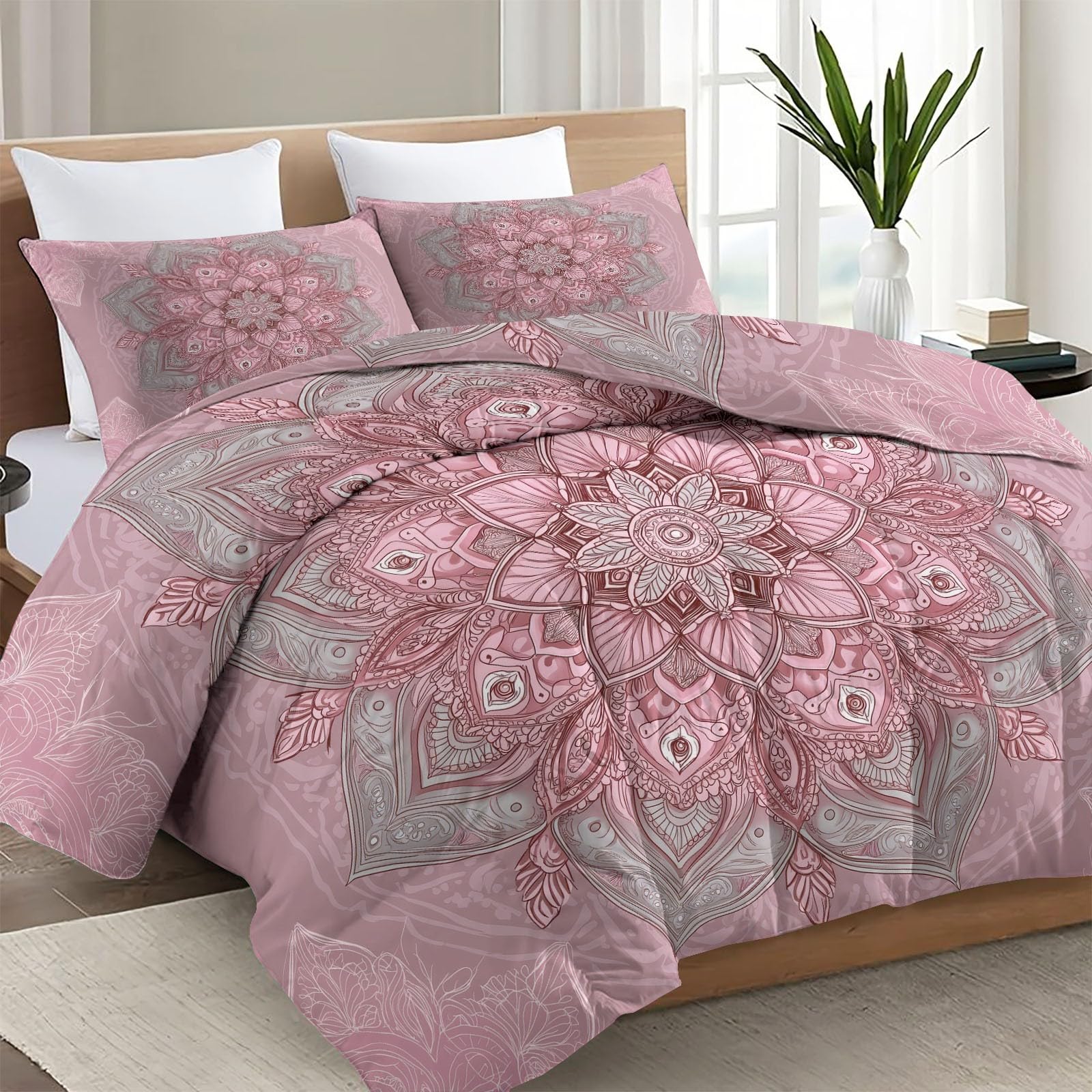 Edredón de 200 x 200 cm, manta súper suave, para 4 estaciones, almohada bohemia, mandala etnicidad, estampado reversible, para cálido, cómodo, suavidad extrema