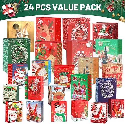 Miniatura 7 de pigipigi Paquete de 24 bolsas de regalo de cumpleaños bolsas de Pascua a granel con papel de seda de varios tamaños, asas de liquidación para