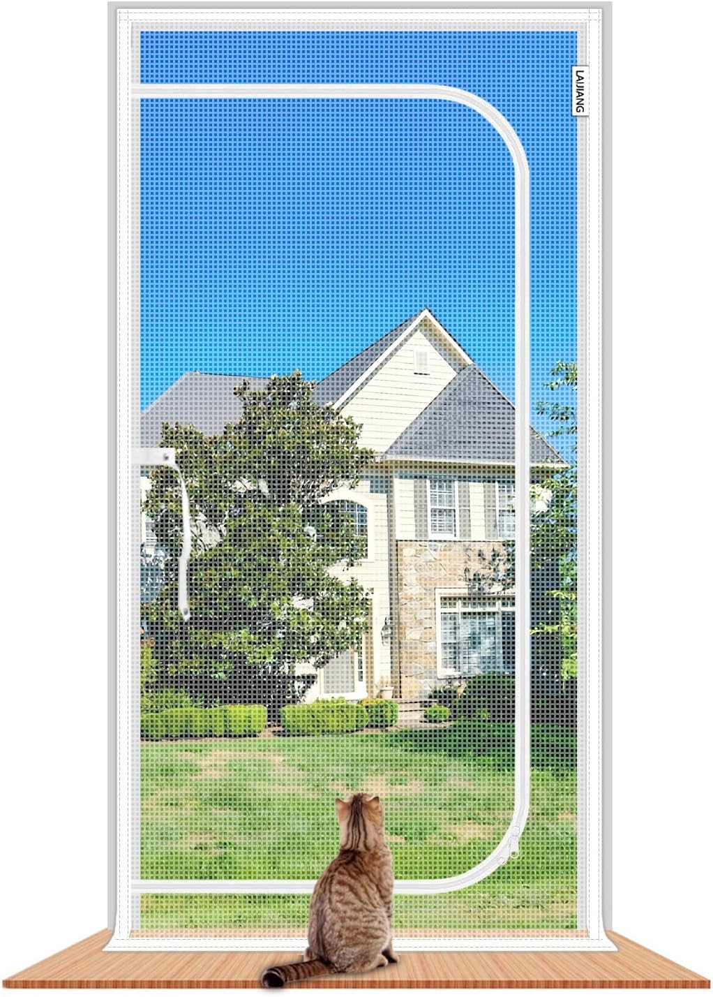 Cat Screen Door 47x86.5'' Reinforced Cats Resistant Mesh Screen Door with Zipper Closure, Pets Scratch Proof Screen for Living Room, Bedroom, Patio, Fits Openings 45x84.5''