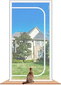 Porta de tela reforçada para gatos, 91 x 203 cm, porta de tela reforçada resistente a gatos com zíper, tela à prova de arranhões para animais de estimação para sala de estar, quarto, pátio
