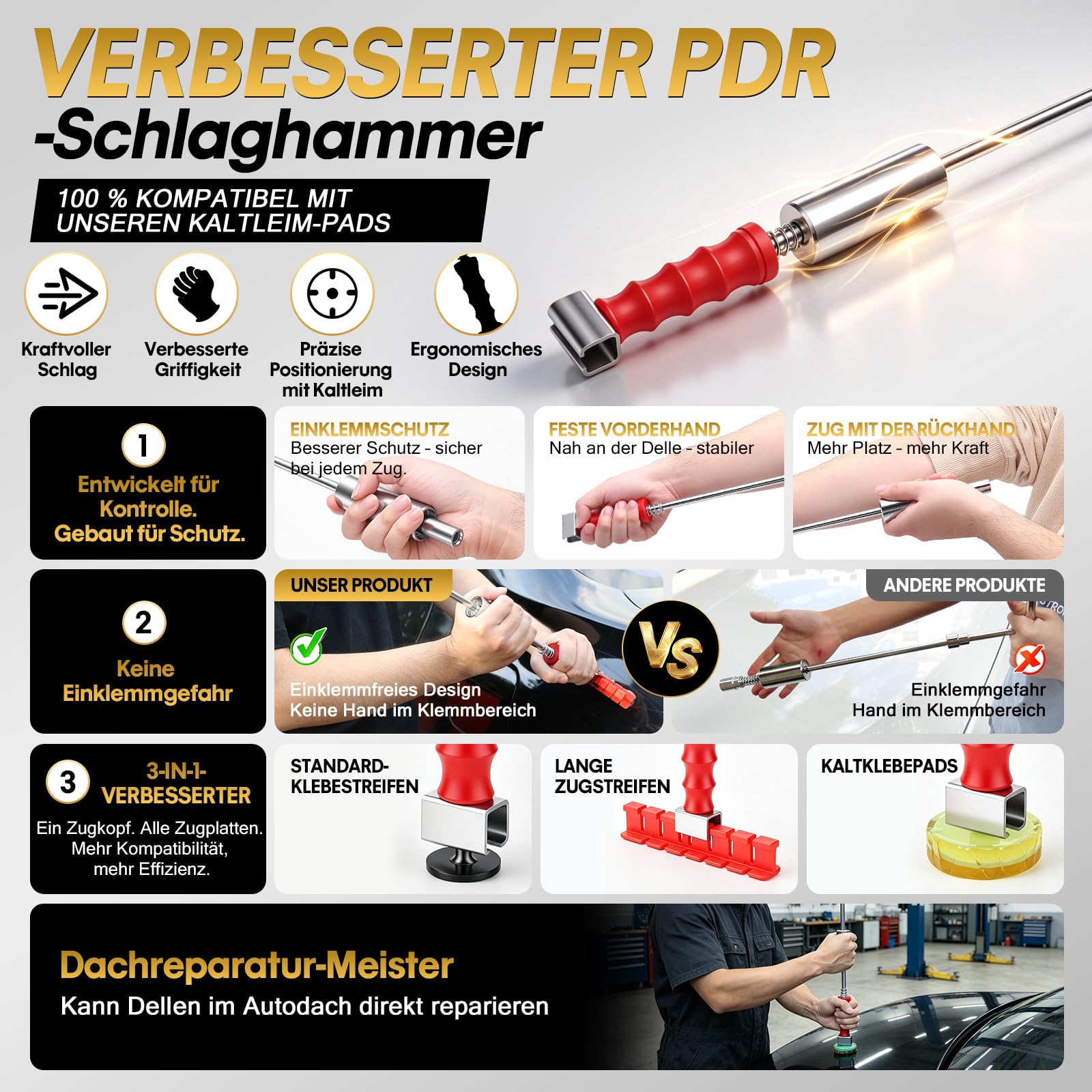 Kaltkleber Dellen Reparaturset Auto, Muss Nicht Erhitzt Werden Kaltkleber PDR Ausbeulwerkzeug Set lackfrei Dent Repair Kit Auto Reparatur Set 100% lackschonend für kleine & große Dellen,Hagelschäden