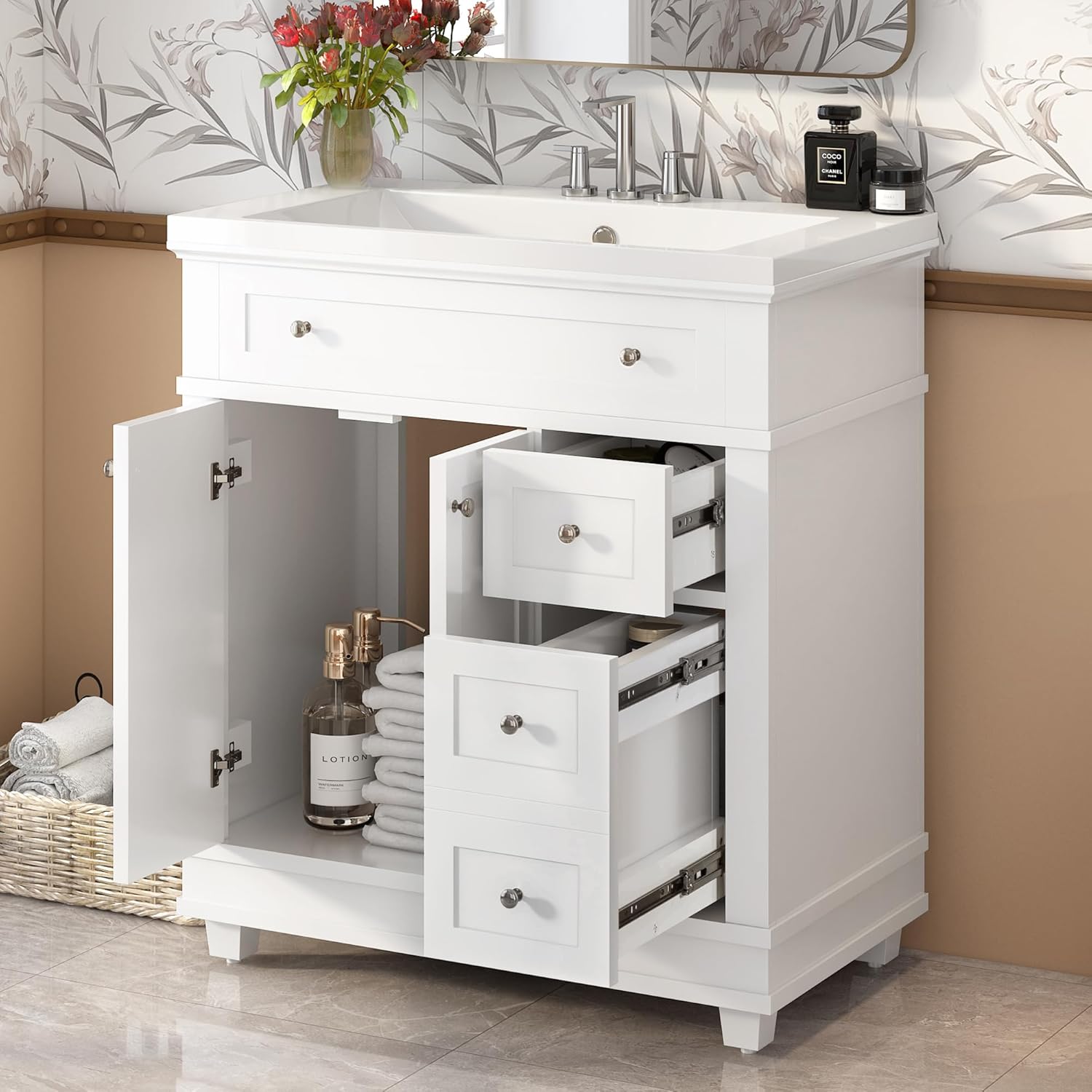Amazon.com: Jeffski 30" Bathroom Vanity Storage Cabinet with Top Sink ...