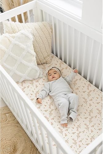 Miniatura 3 de Konssy Sábanas de muselina para cuna para niña, sábanas de algodón suave y transpirable para colchón de cuna estándar, 52 x 28 pulgadas (floral)