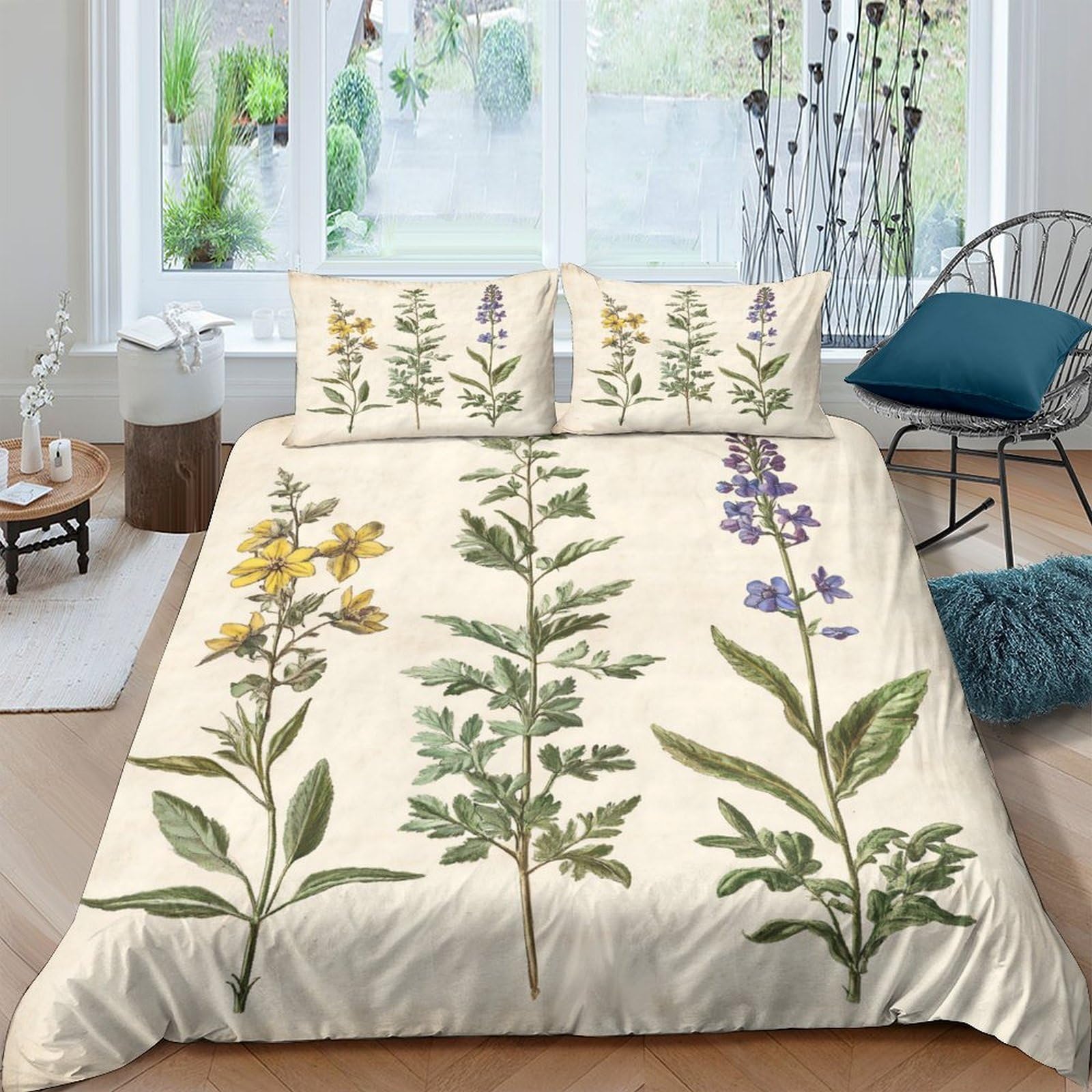 Ctjqhvkz Style-4 3D Printed Botanical Floral Fitted Sheet Microfiber Soft Breathable Nature Wildflower Bed Cover For Bedroom Guest Room Mattress Protection Decor Single（135X200cm）