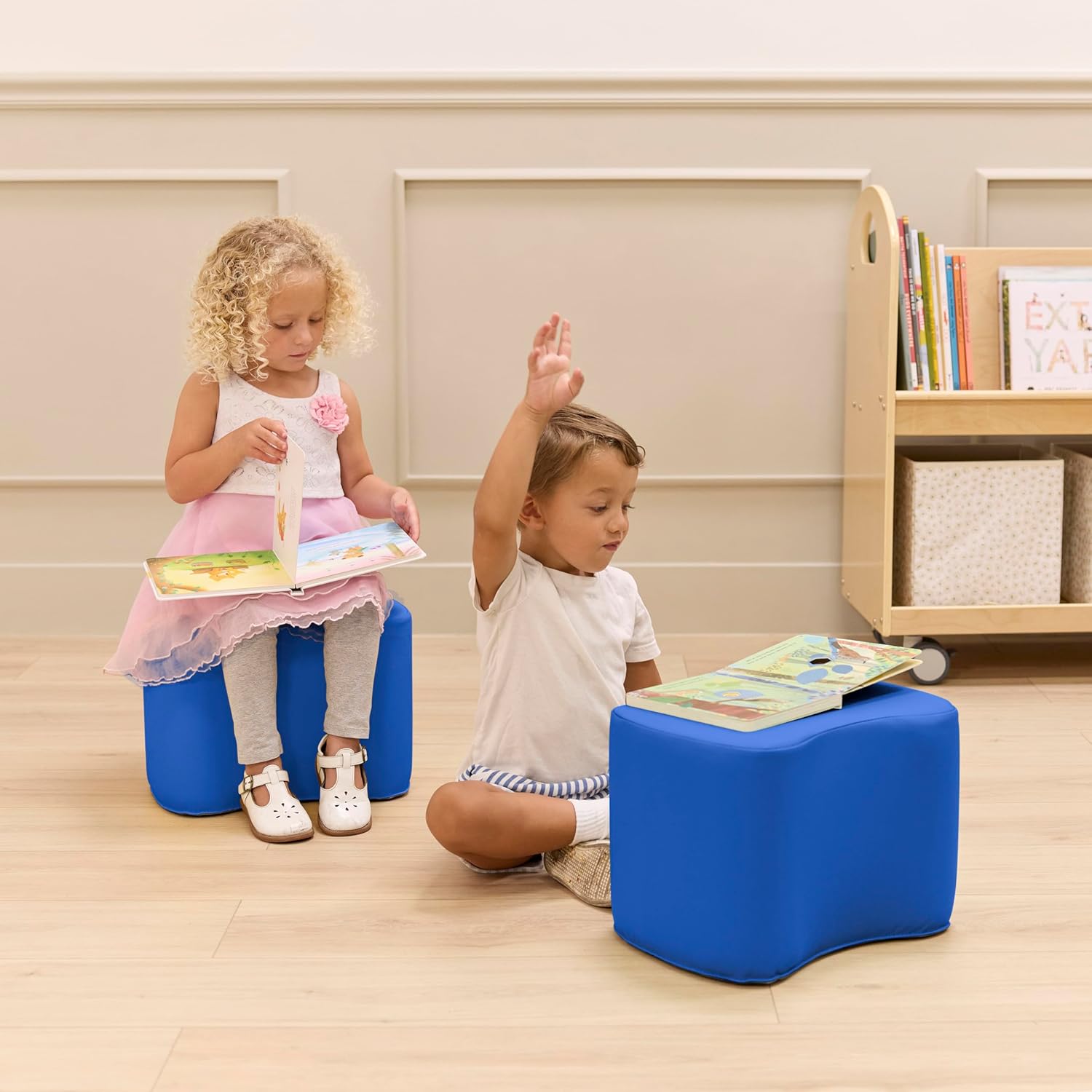 Butterfly Modular Stool Seating Set, Classroom Furniture, Blue, 2-Pack