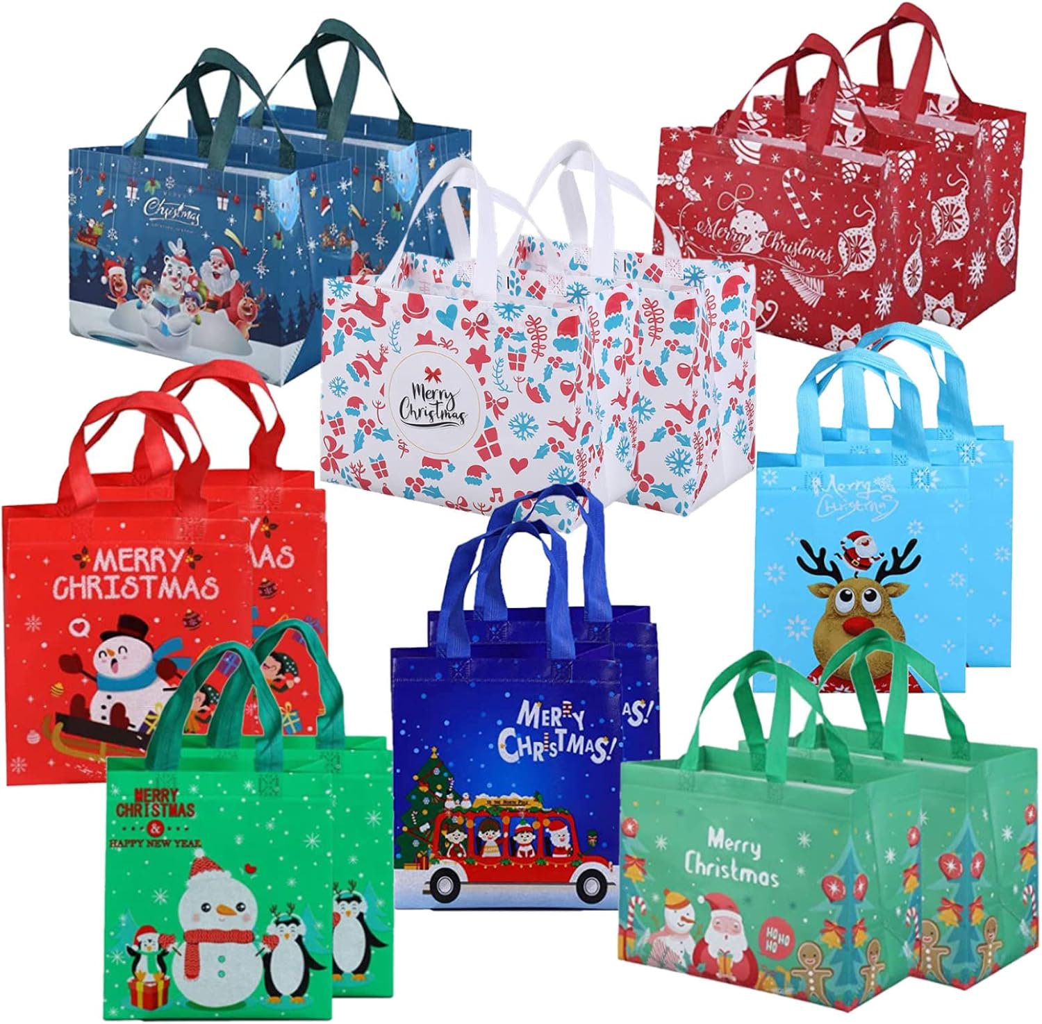 16 PCS Christmas Tote Bags with Handles Christmas Gift Bags