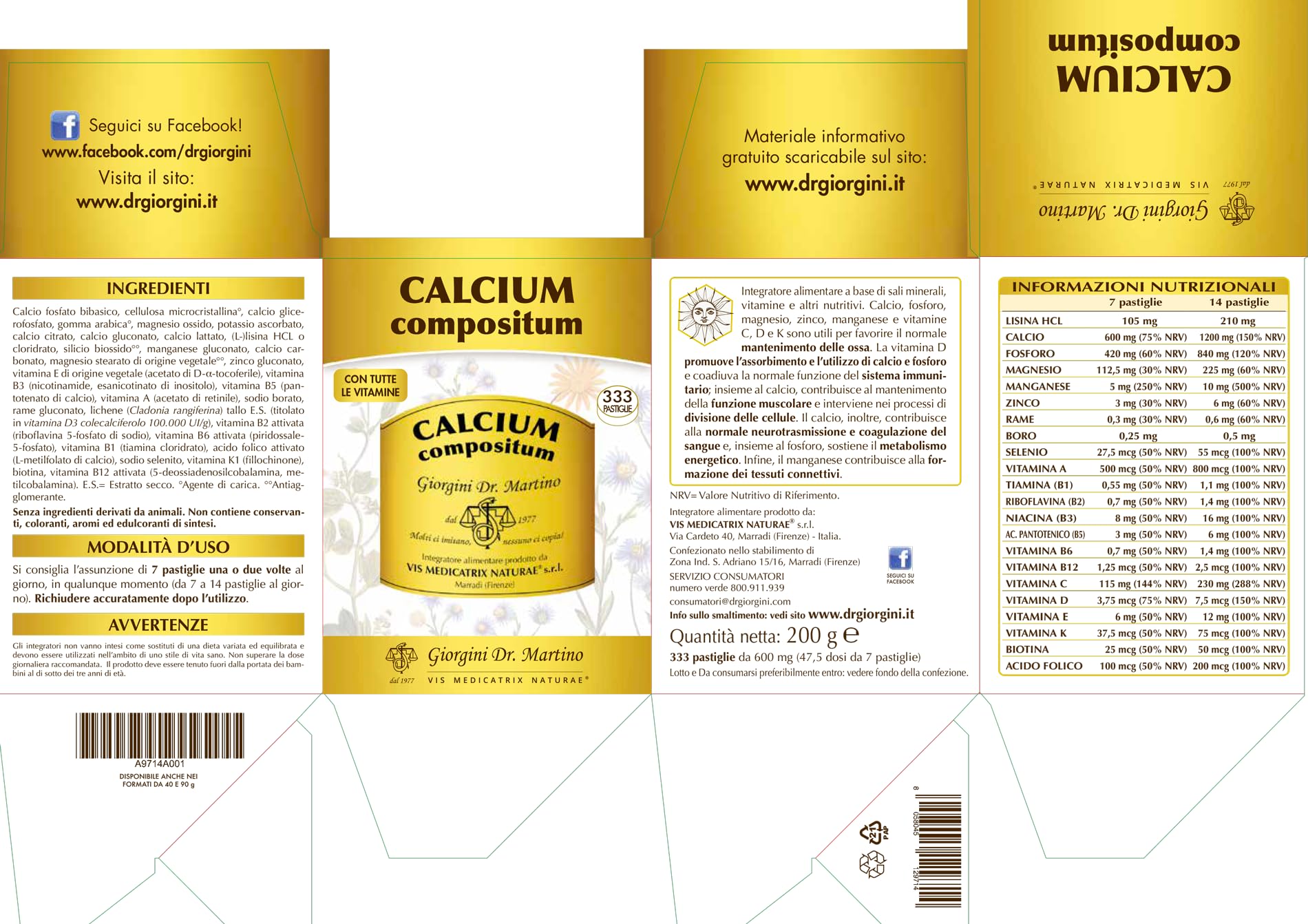 CALCIUM COMPOSITUM pastiglie - 200 g (integratore di calcio, magnesio e vitamina D)