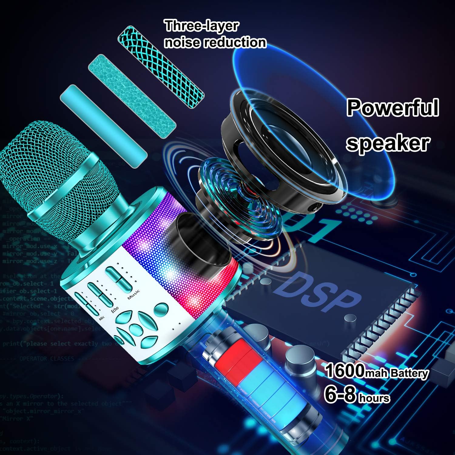 YOHIA Portable Handheld Karaoke Microphone for Kids, Hot Toy Gifts for Girls Teens, Wireless Bluetooth Mic for Android/iPhone/iPad (Blue Plus): Toys & Games