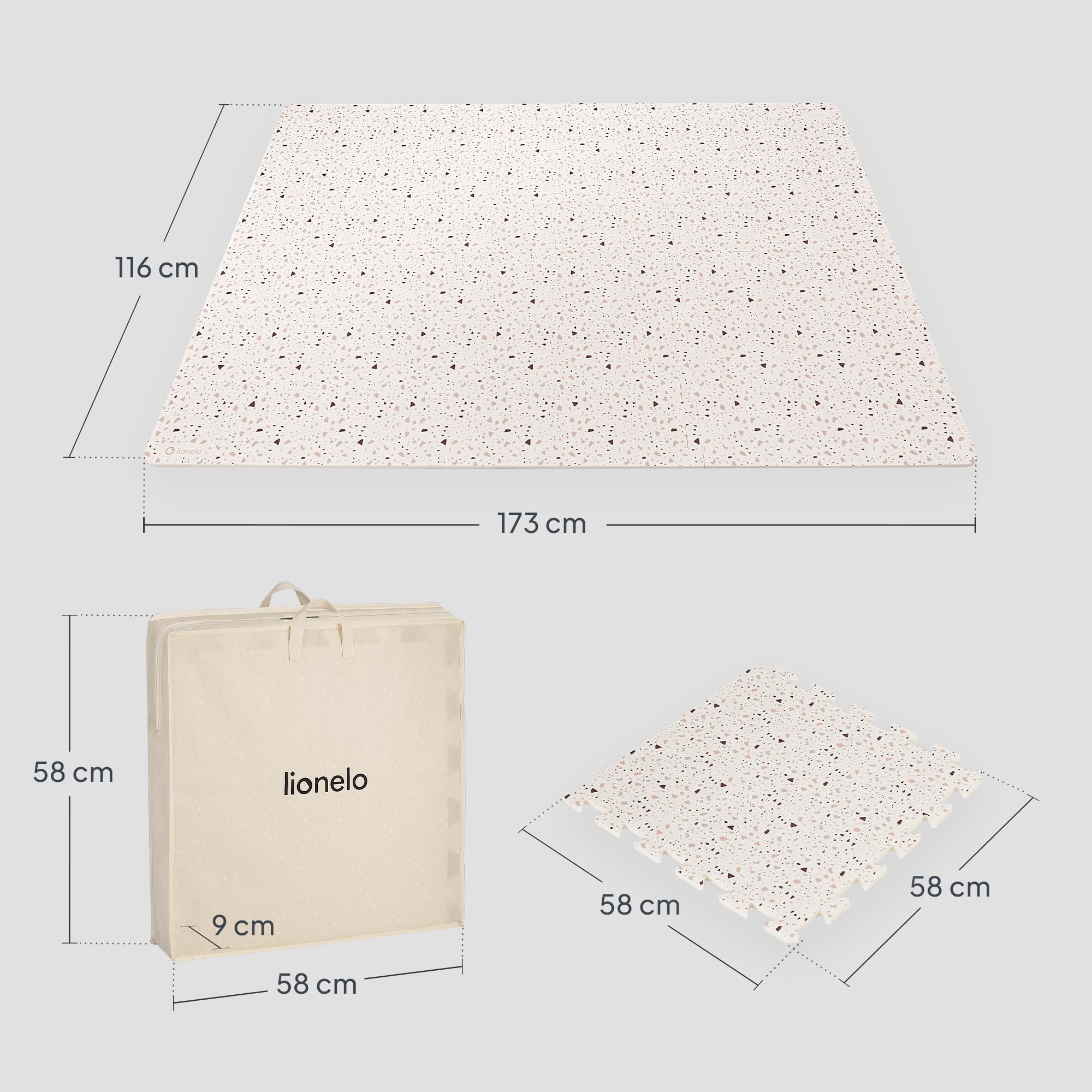 LIONELO YOKA Tappetino per Neonati e Bambini, 173 x 116 x 1,5 cm, Puzzle 6 Pezzi per Gattonare e Giocare Due Lati Atossico Inodore Antiscivolo Pulizia Facile
